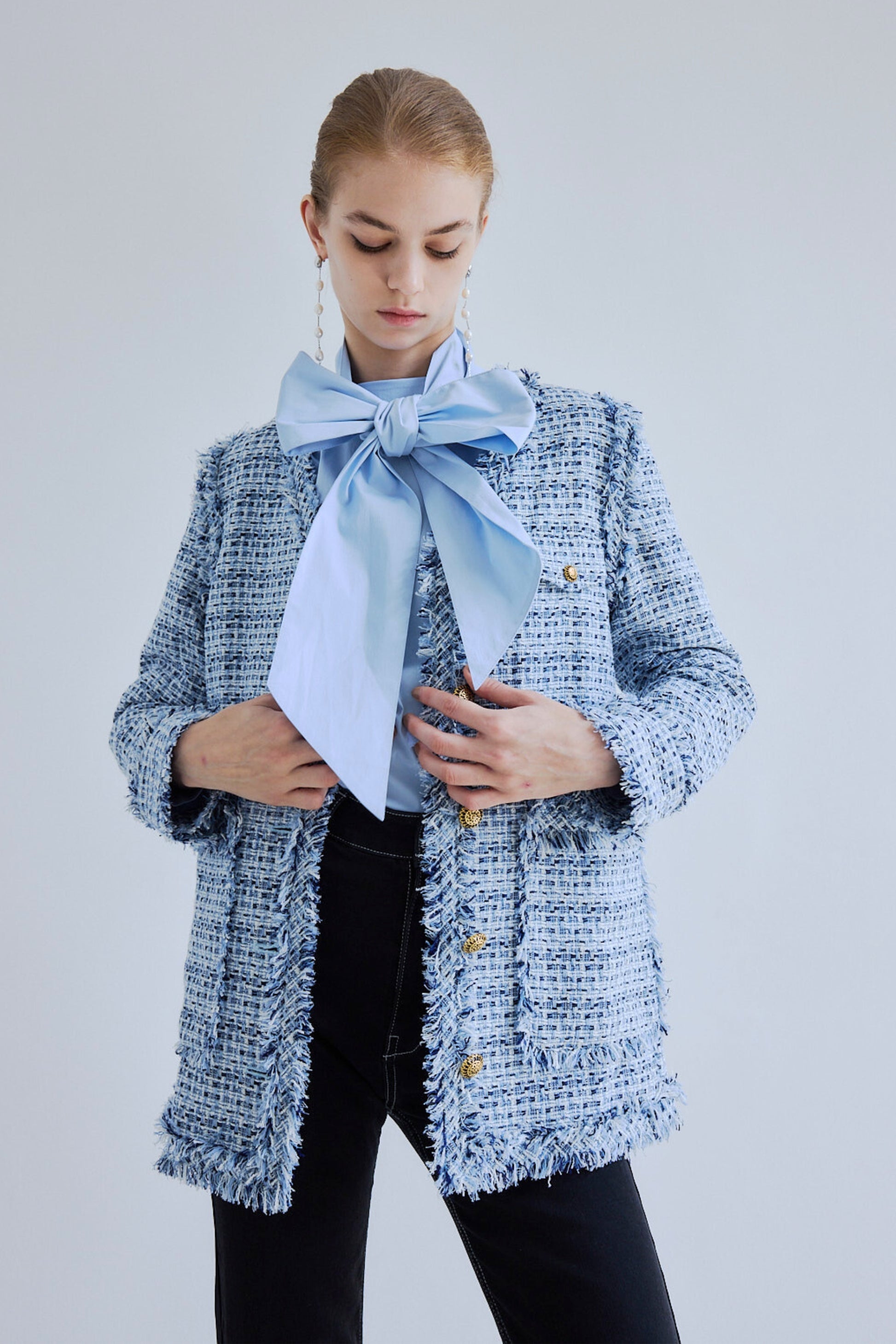 【SALE】Tweed fringe 2way jacket