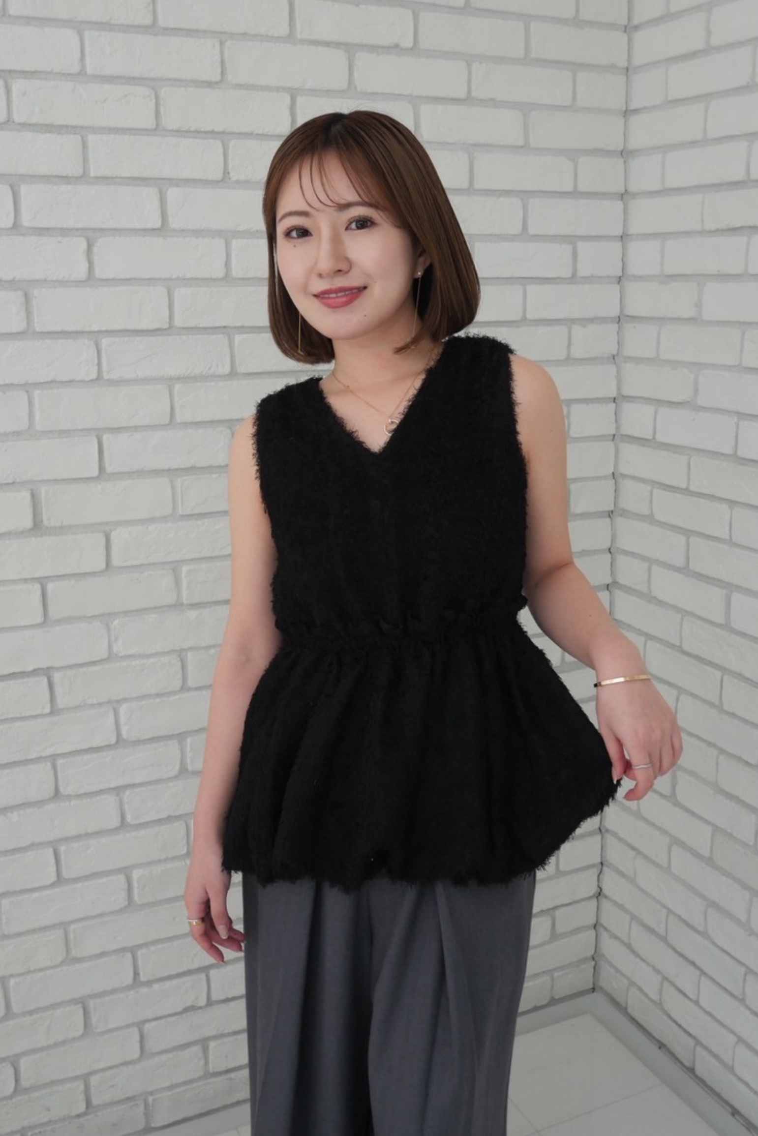 フリンジジャガードブラウス