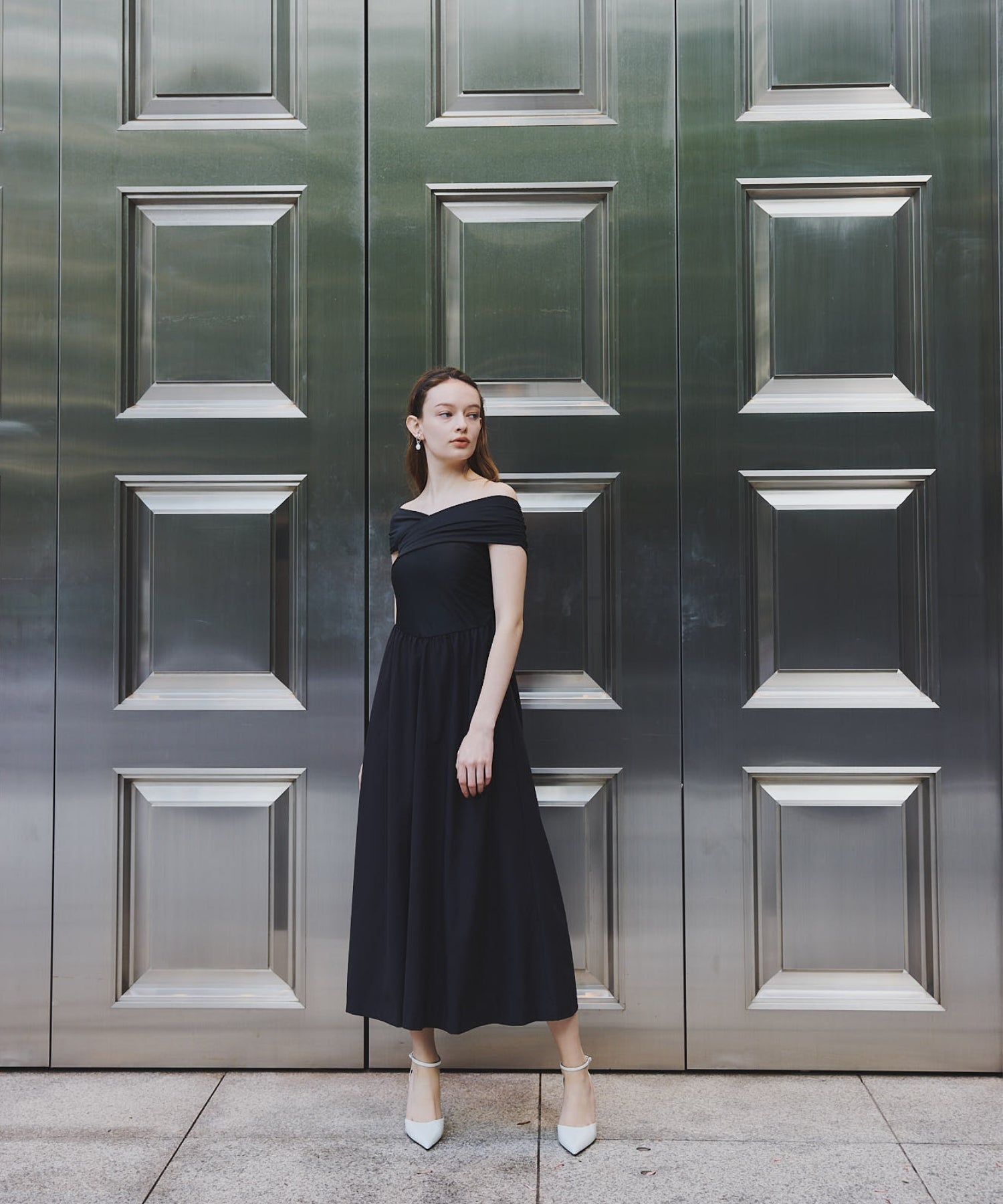 Strech cross docking dress【Beige】