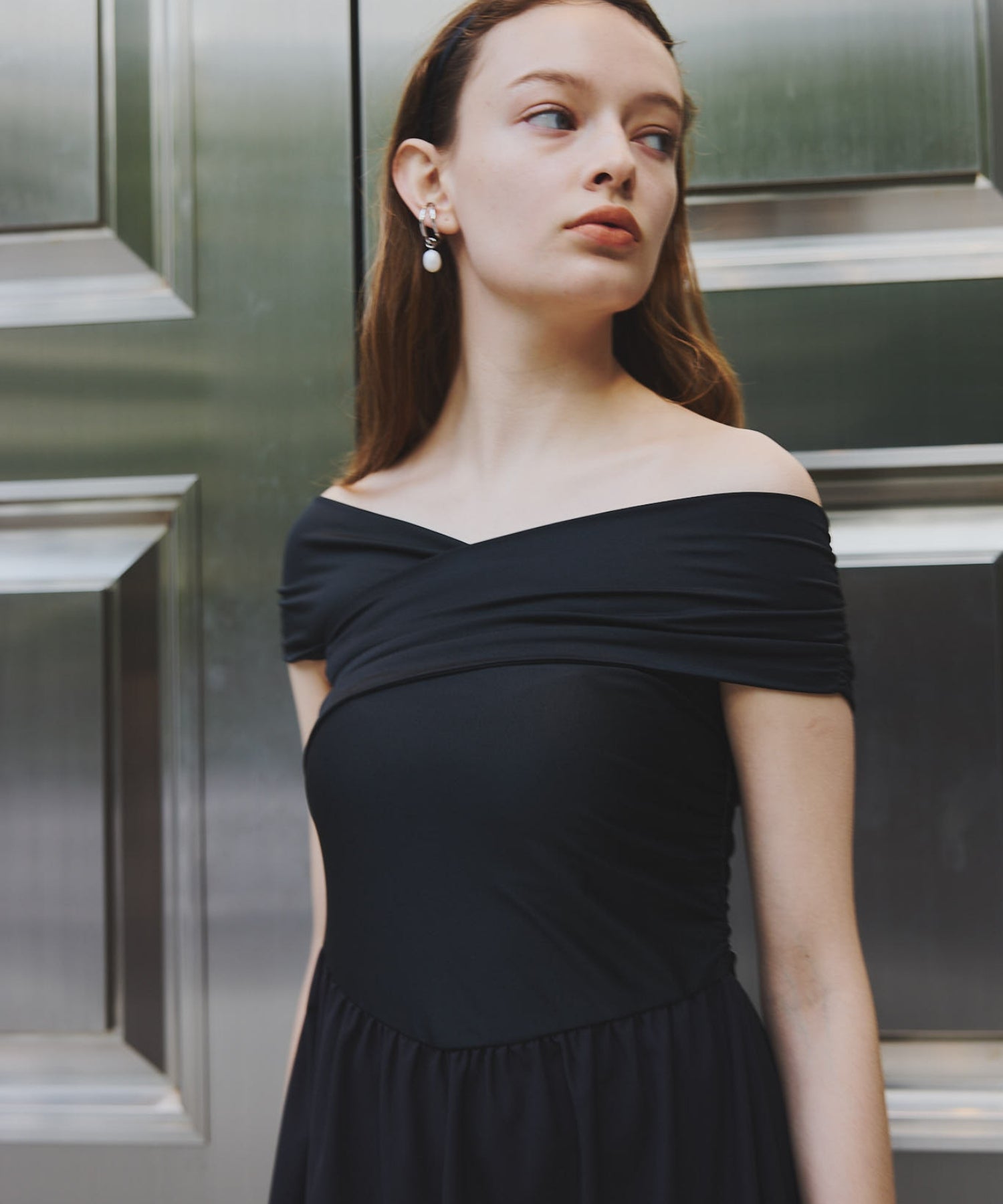 Strech cross docking dress【Beige】