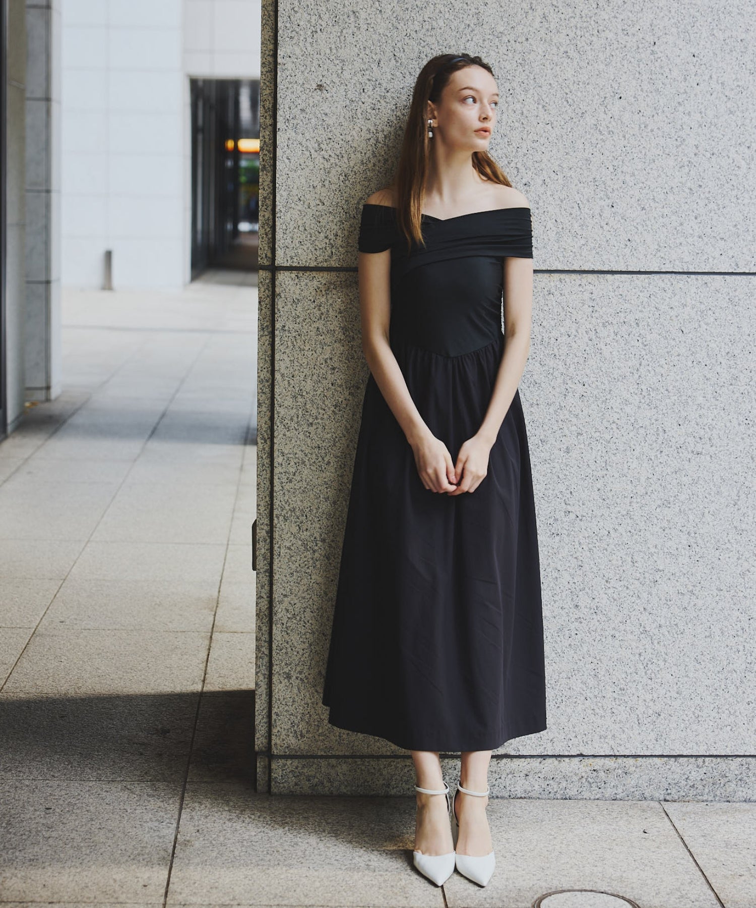 Strech cross docking dress【Beige】
