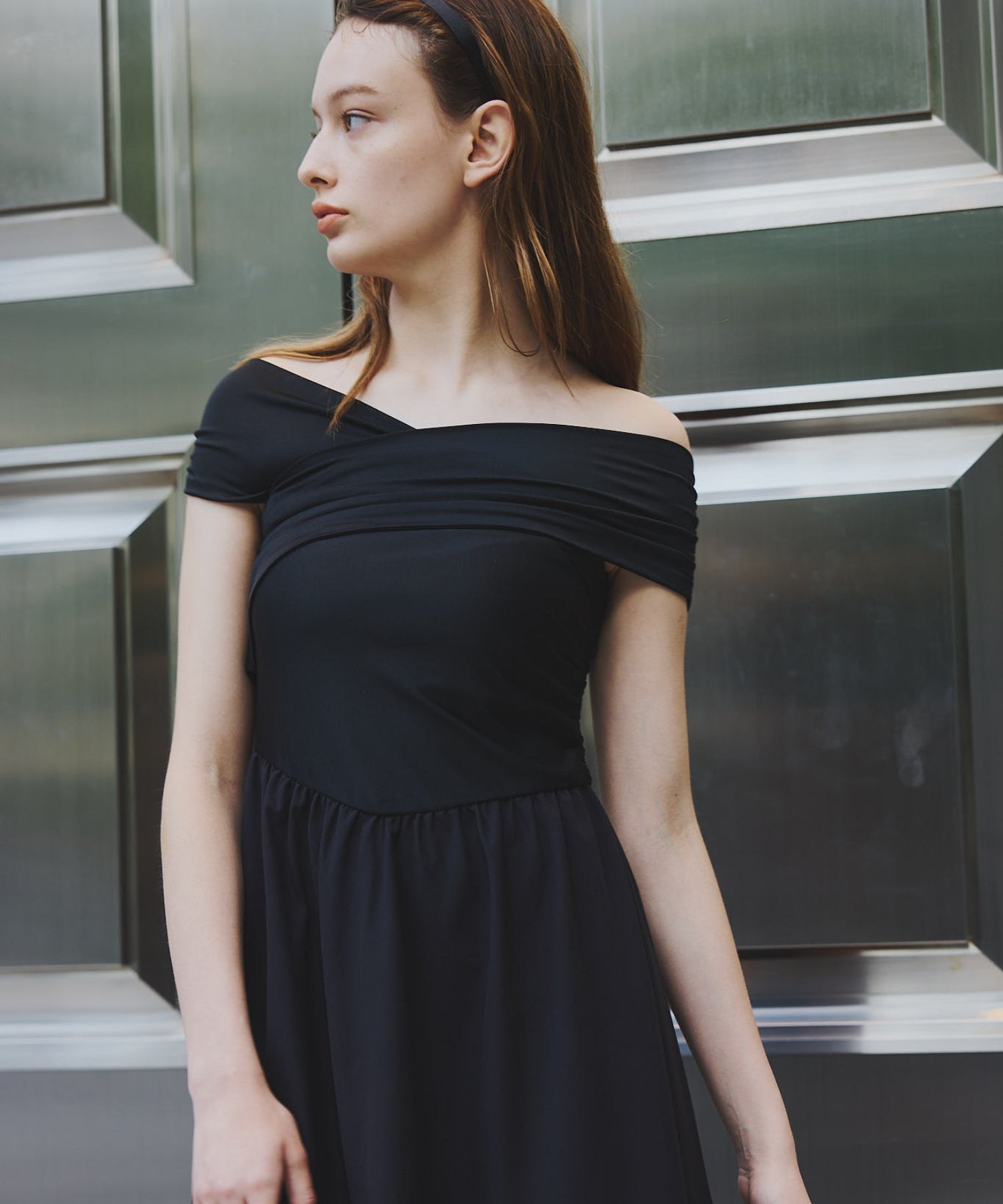 Strech cross docking dress【Beige】