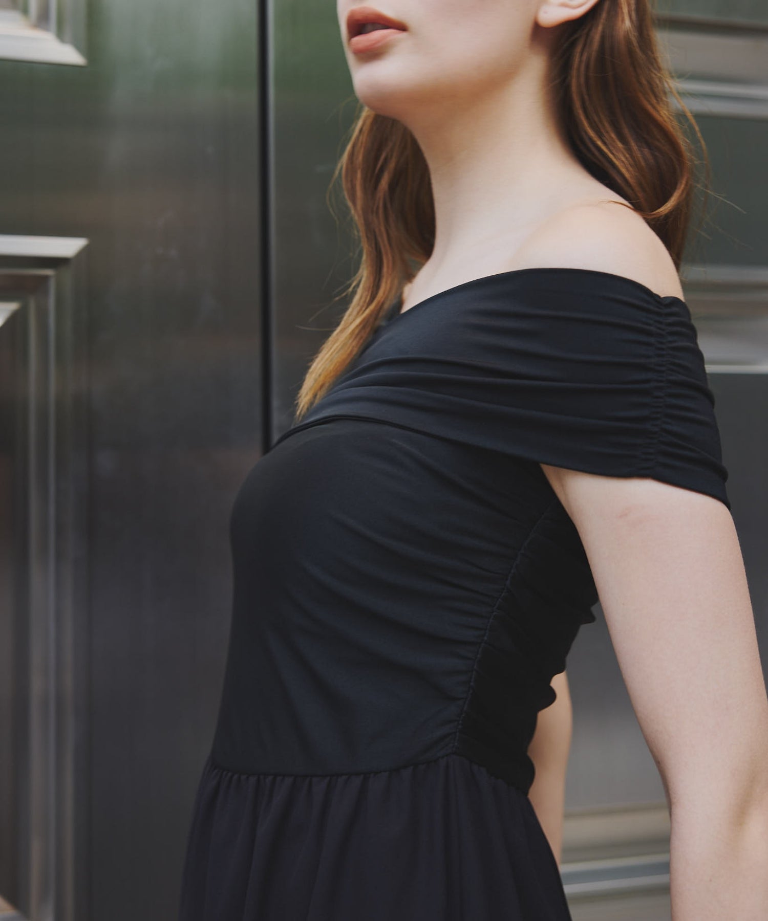 Strech cross docking dress【Beige】