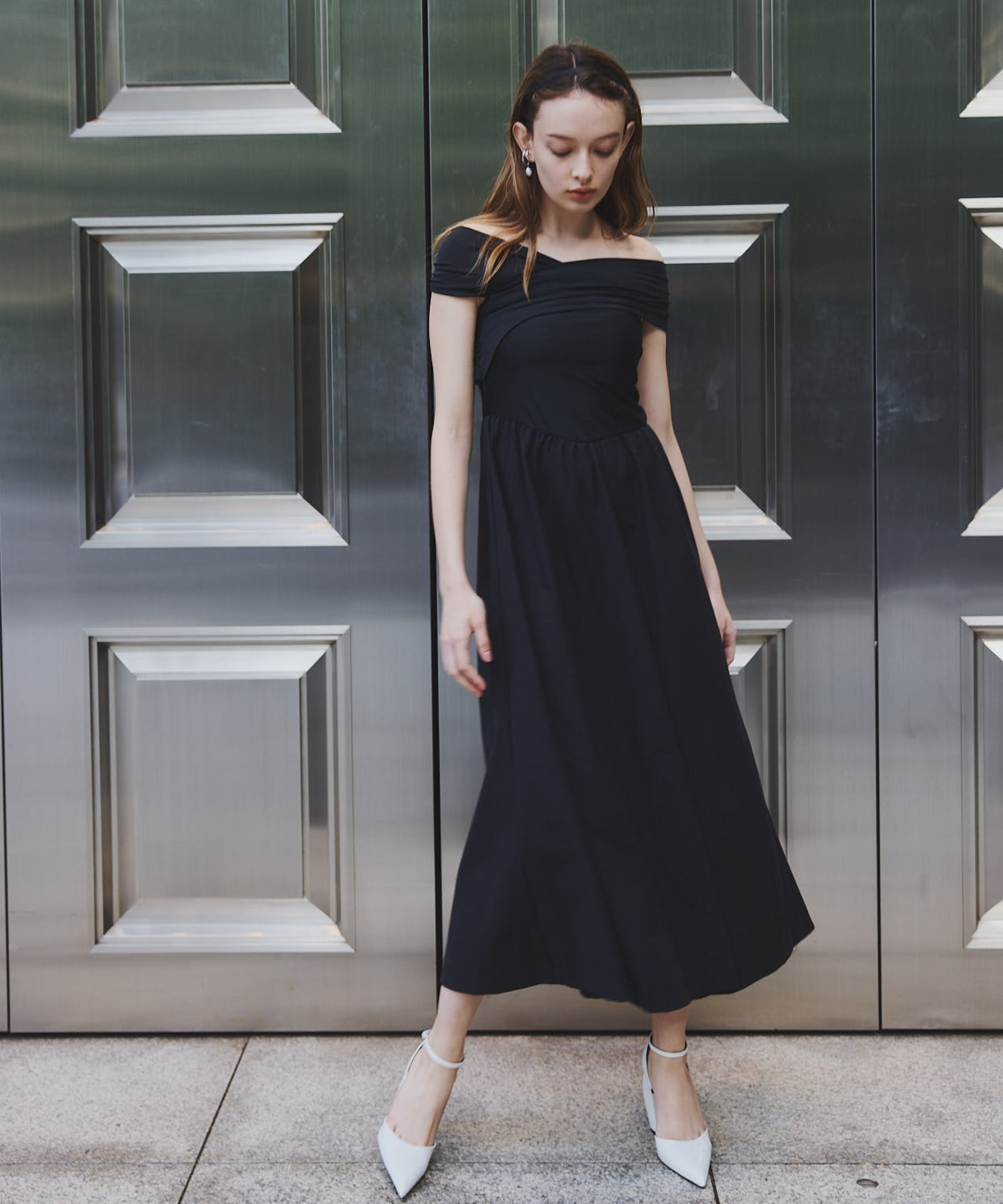 Strech cross docking dress【Beige】