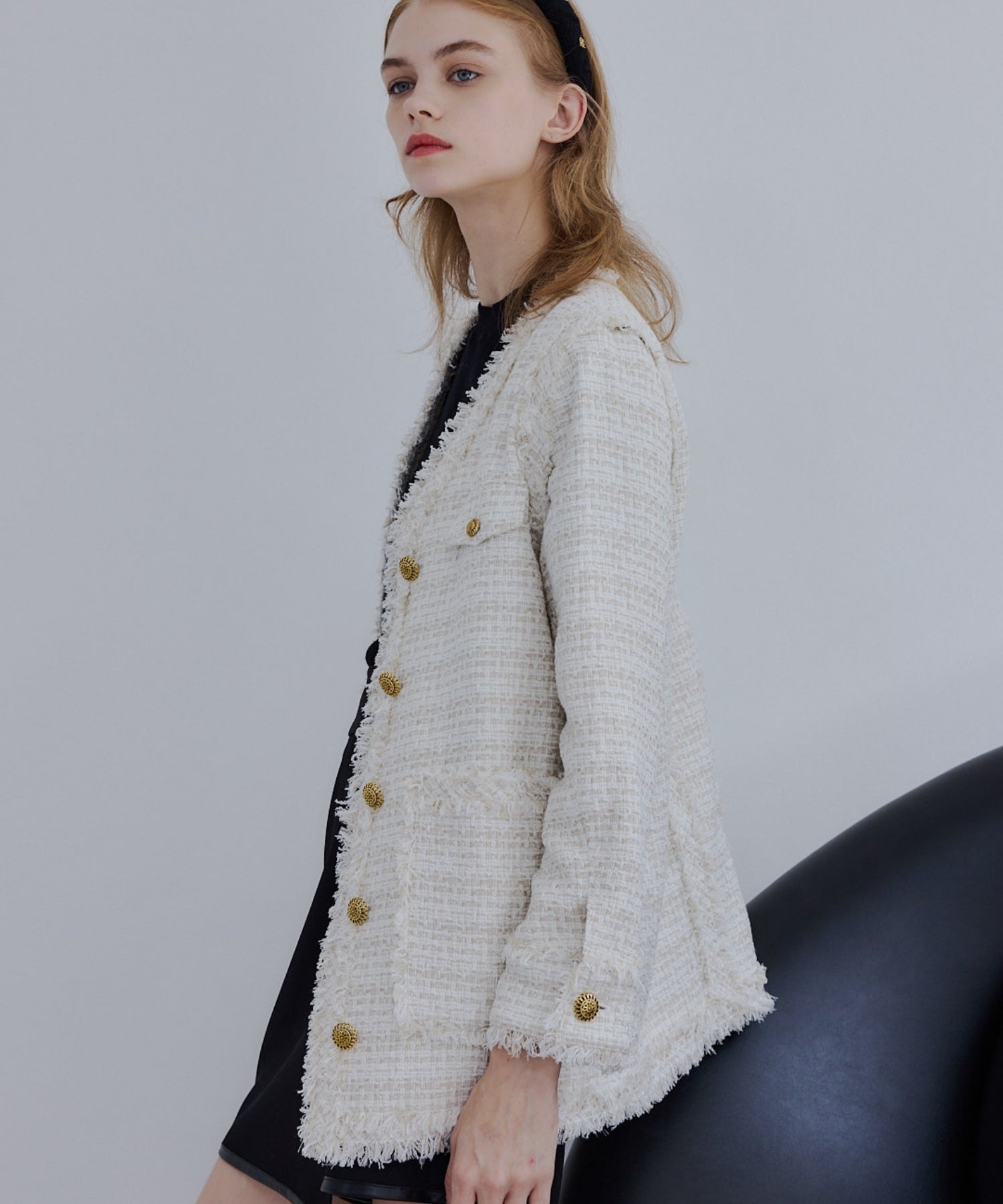 Tweed fringe 2way jacket【Ivory】