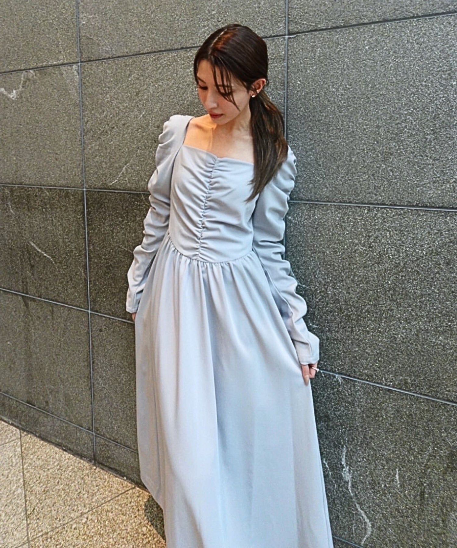 Cup-in back open gather dress