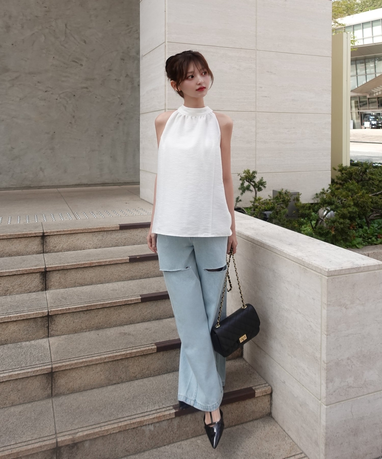 Halter neck tweed tops