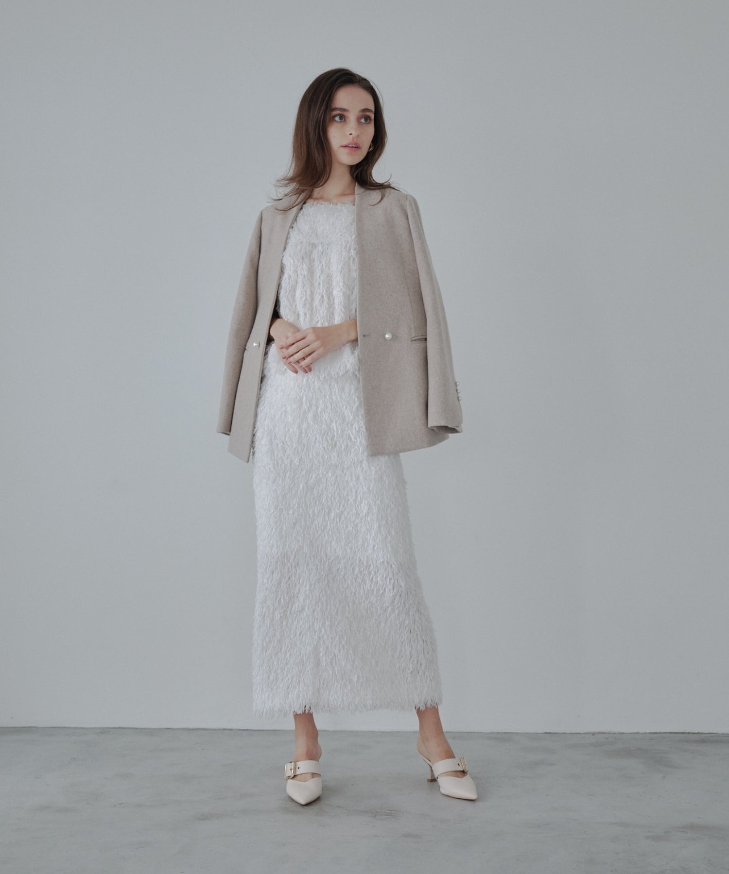 No collar pearl coat