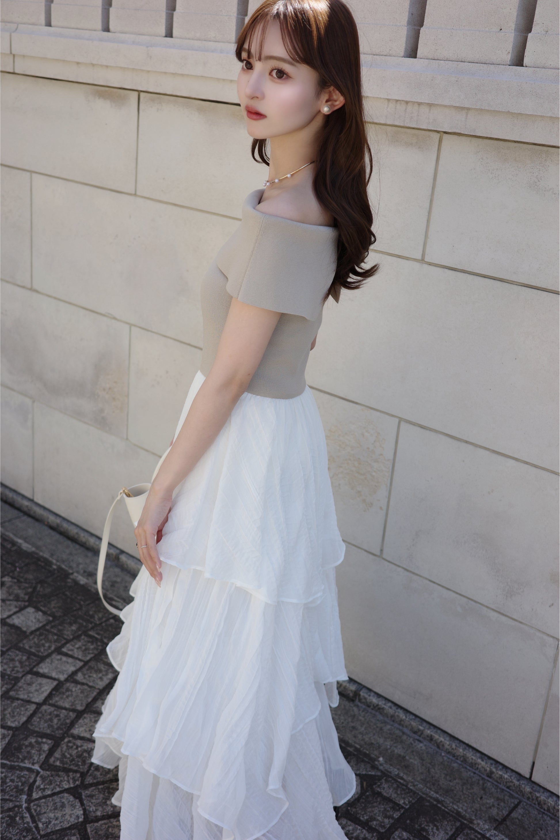 シフォンプリーツドッキングワンピース