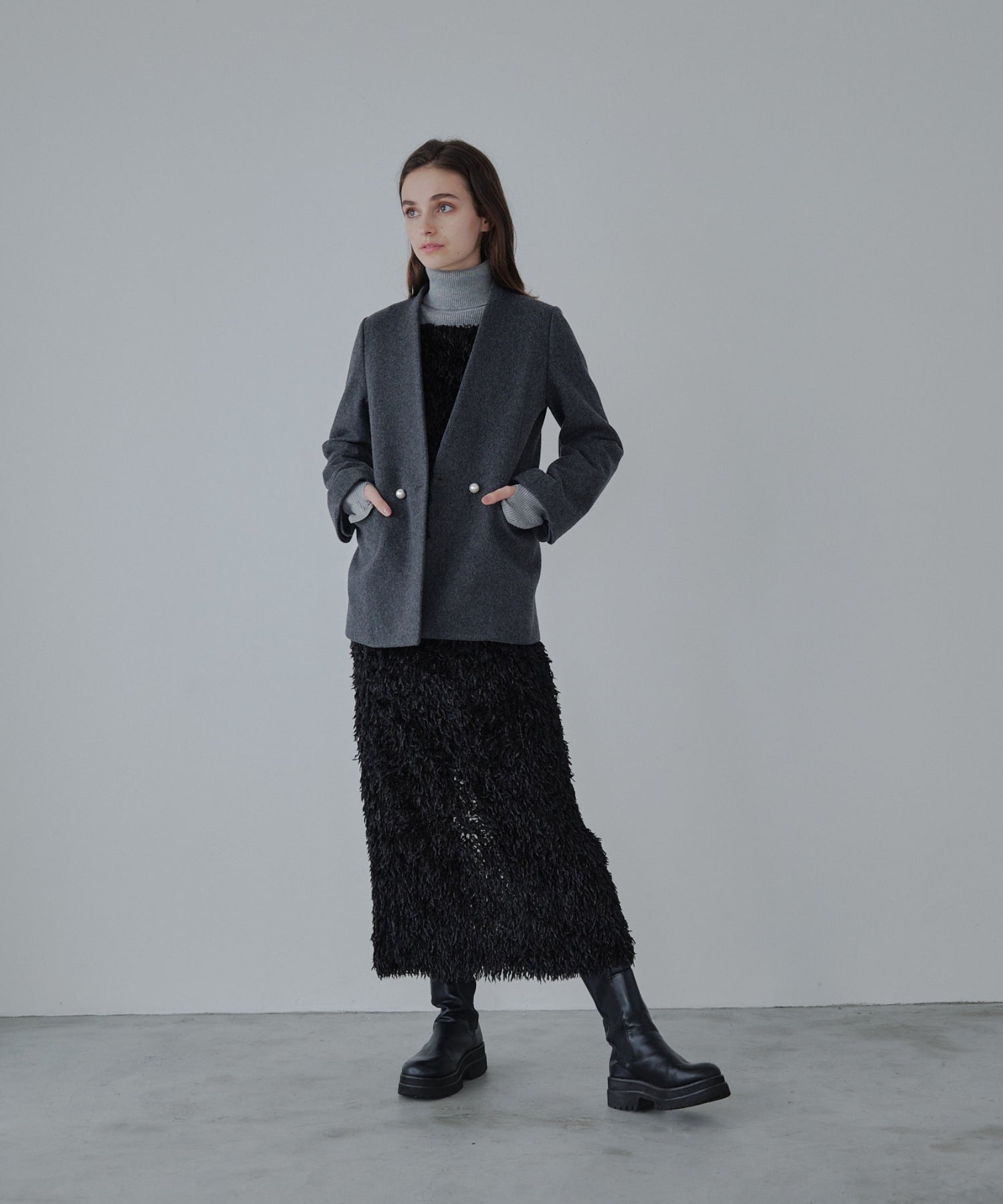 No collar pearl coat