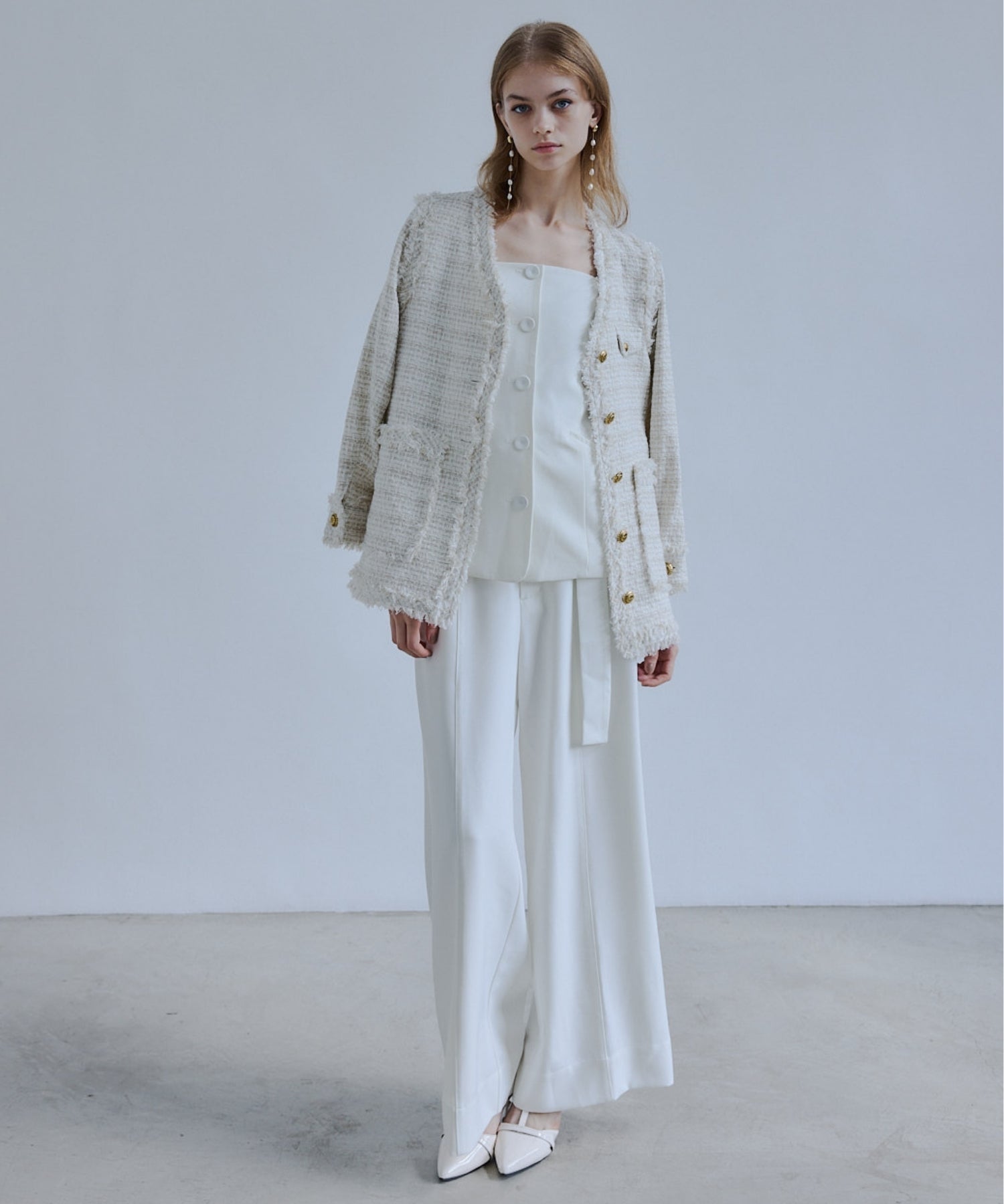 Tweed fringe 2way jacket【Ivory】