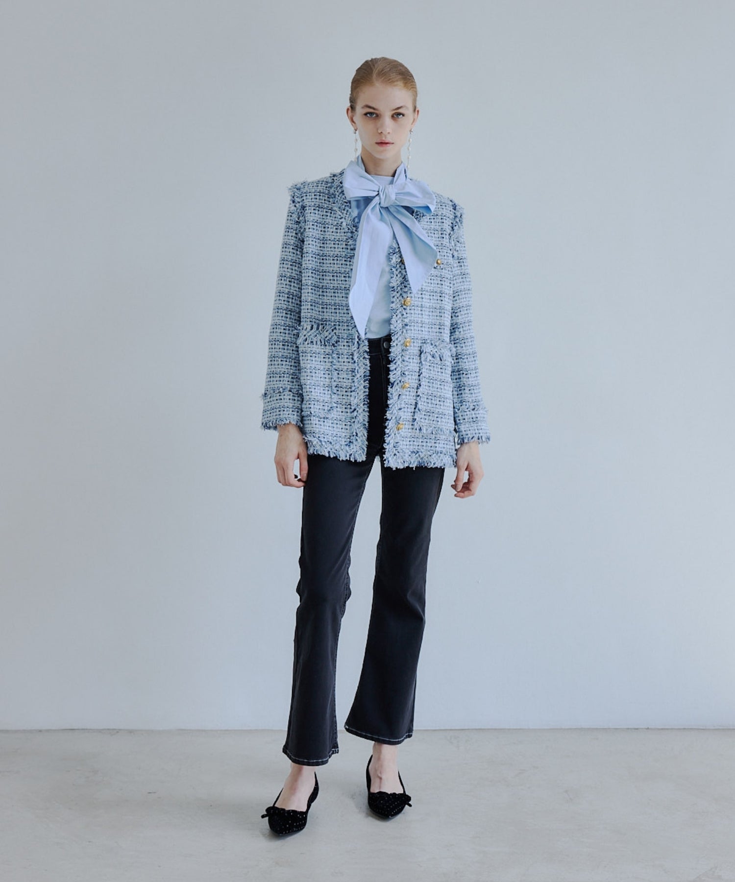 Tweed fringe 2way jacket【Blue】