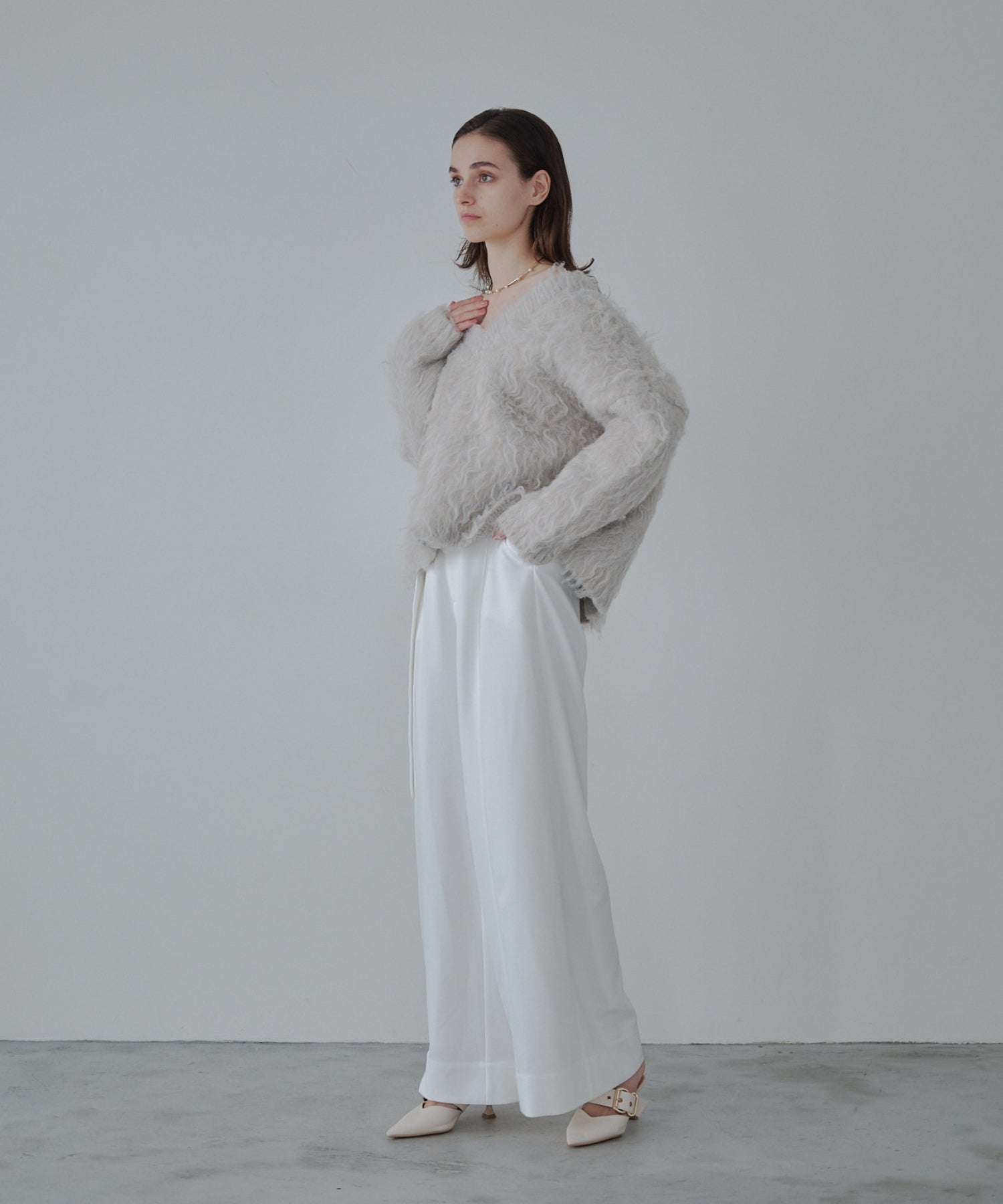 Belted wide pants【Black stripe】