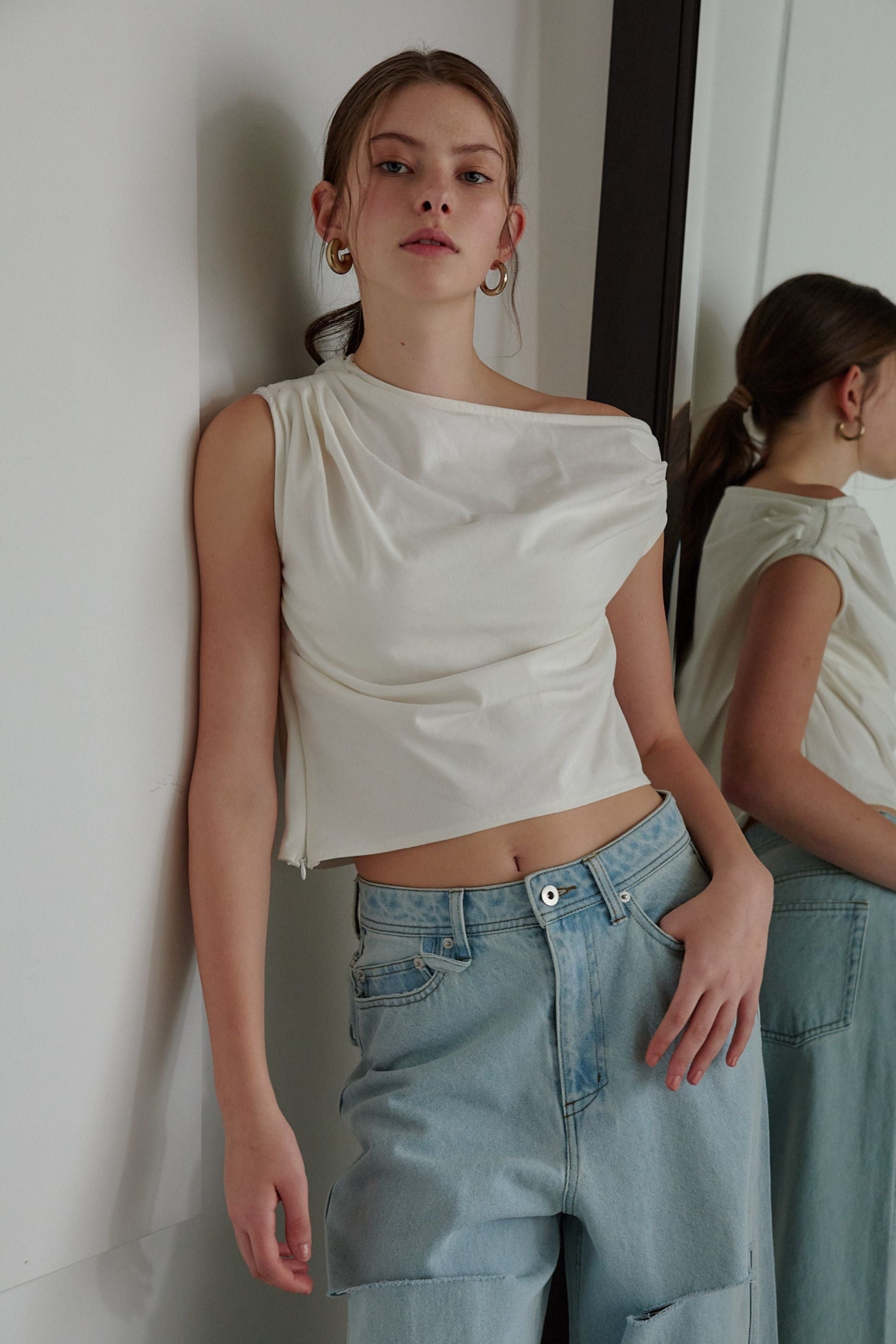 Drape one-shoulder cut tops