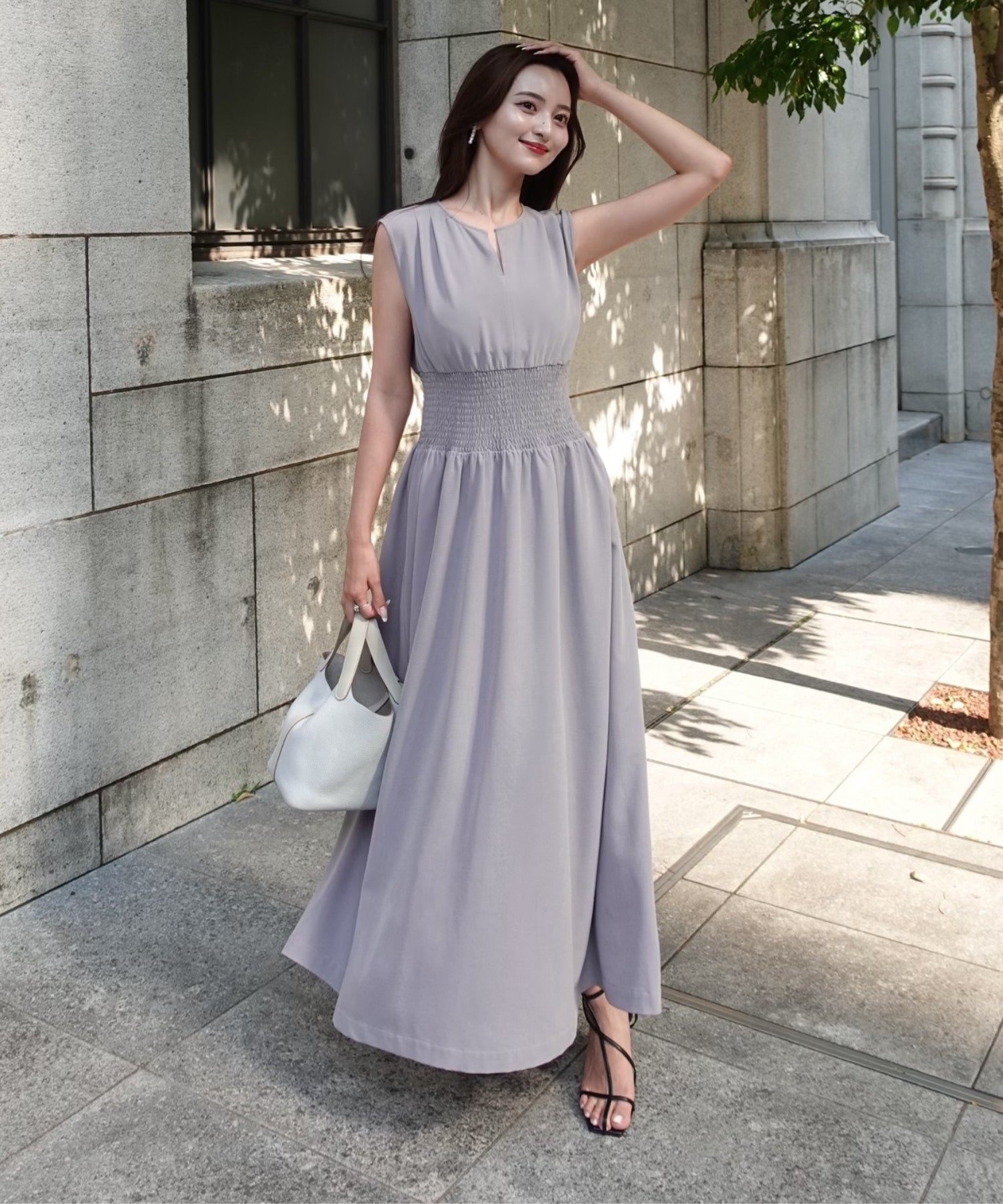 Key neck gather one-piece