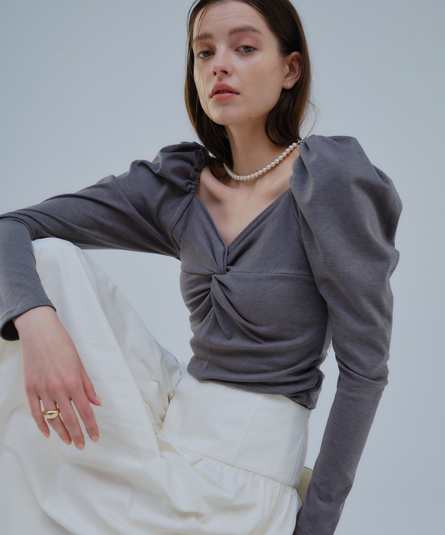 Cut gather tops【Gray】