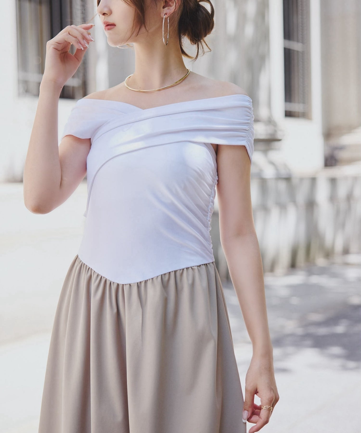 Strech cross docking dress【Beige】