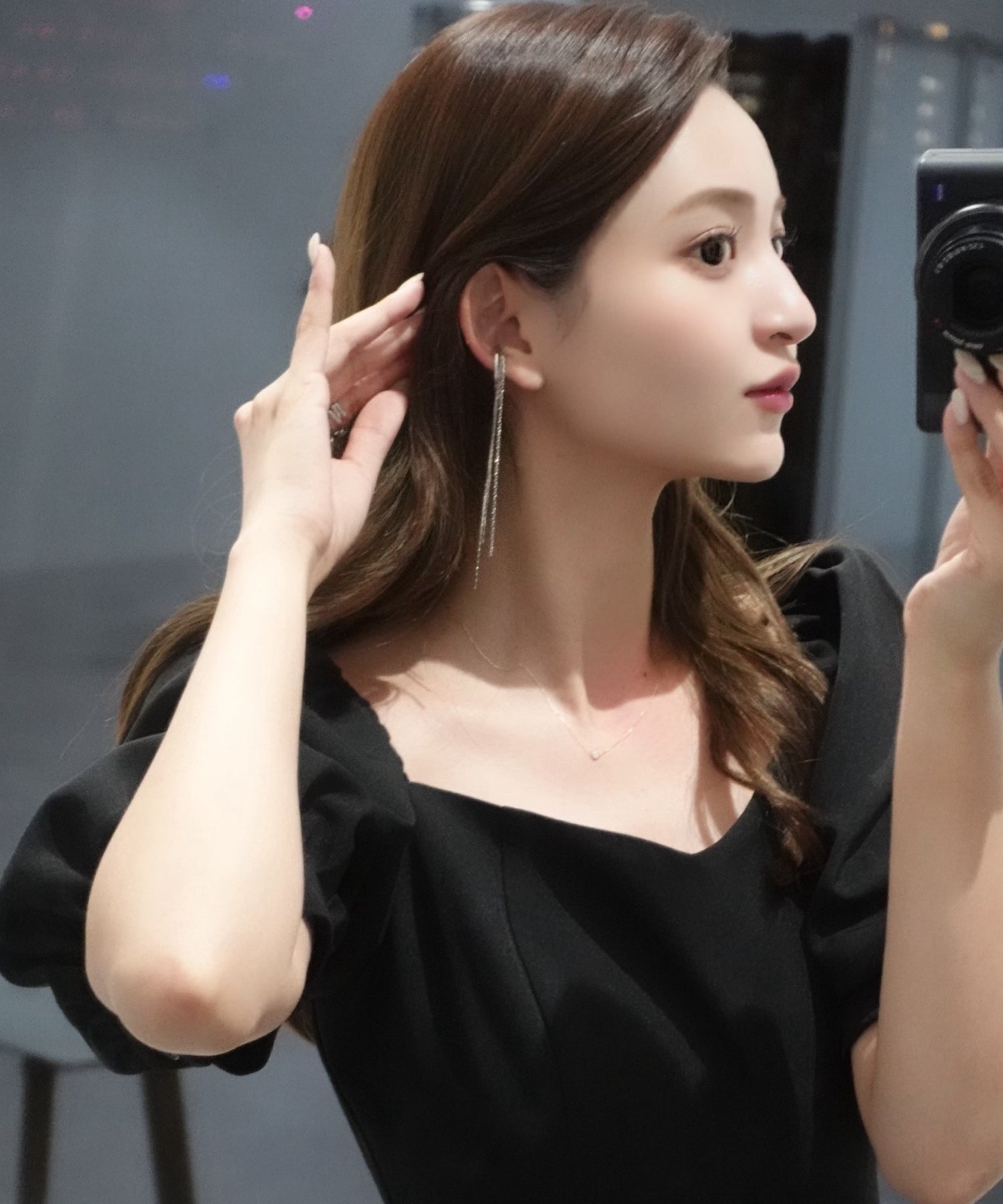 Long lame chain earcuff【Silver/Gold】