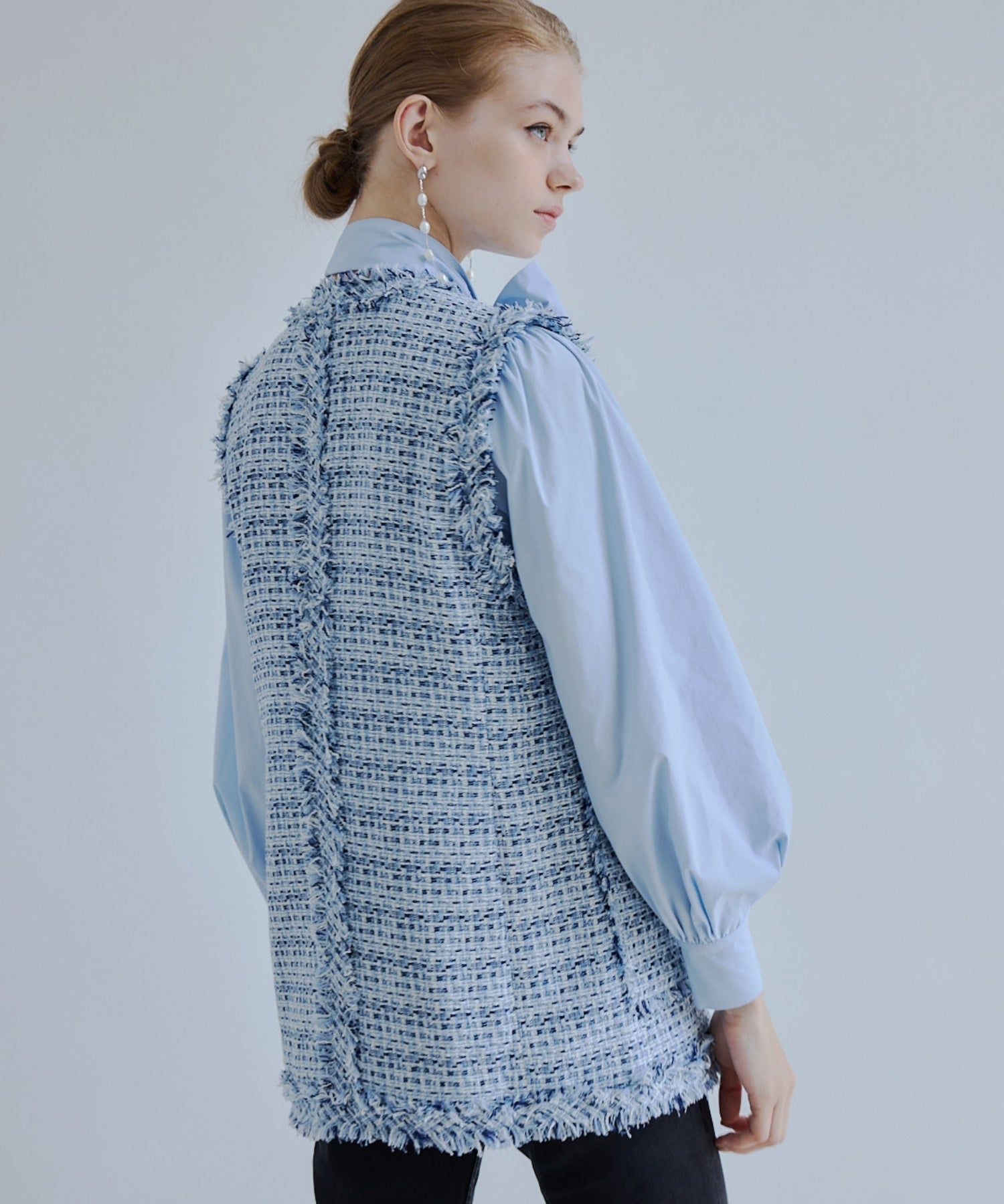 Tweed fringe 2way jacket【Blue】