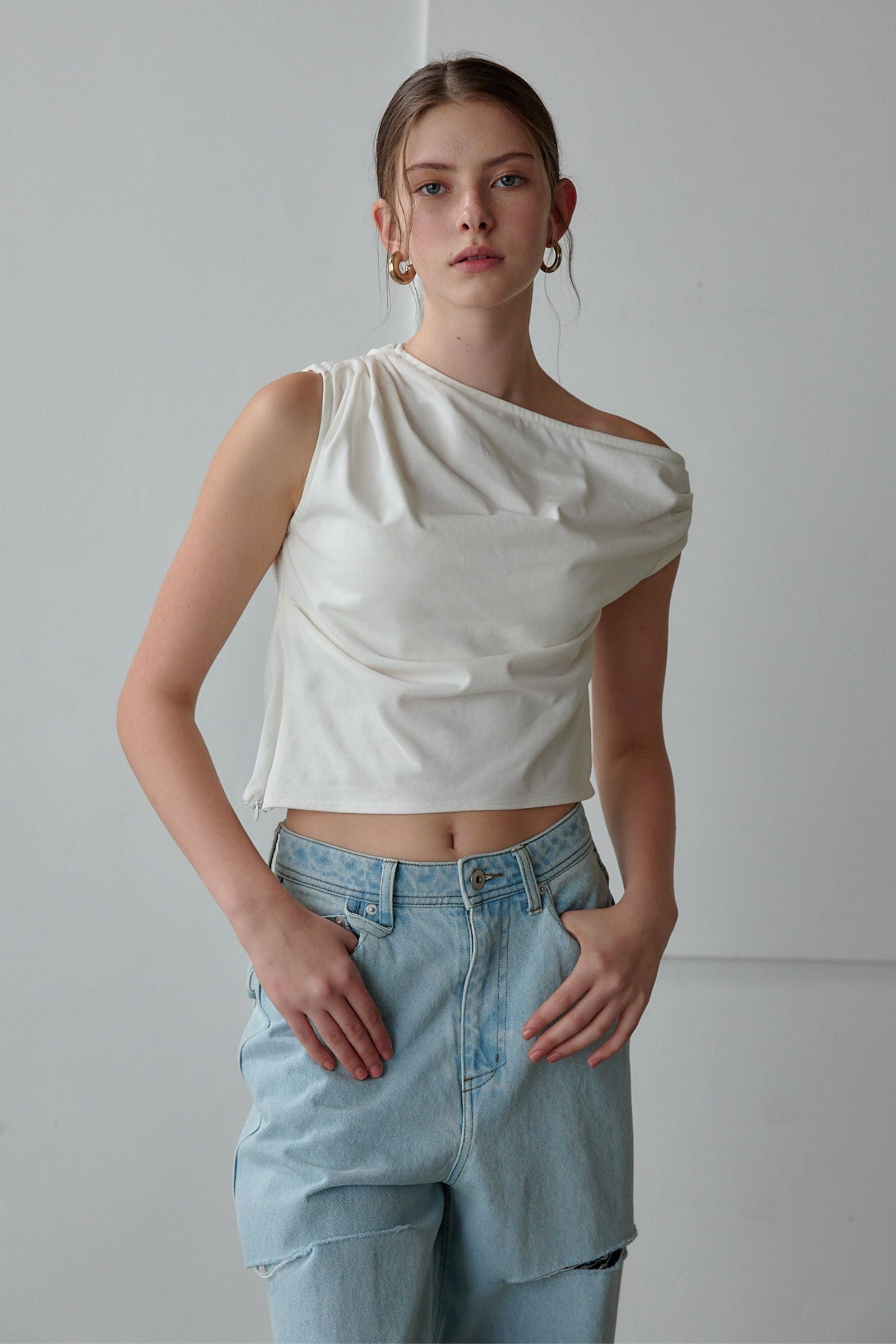 Drape one-shoulder cut tops