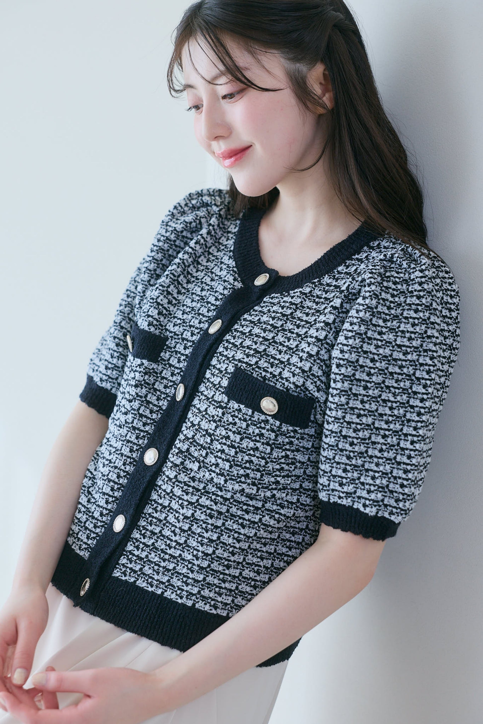 バイカラーニットカーディガン