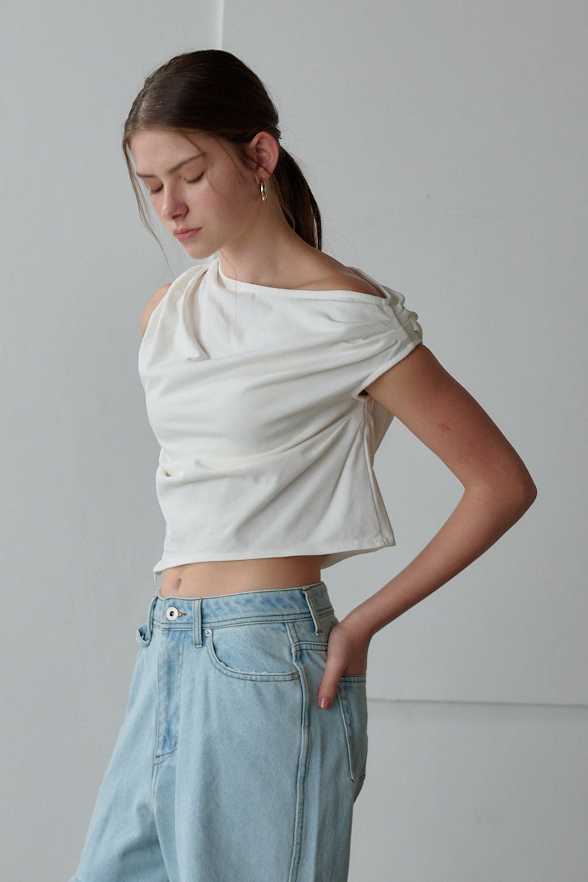 Drape one-shoulder cut tops