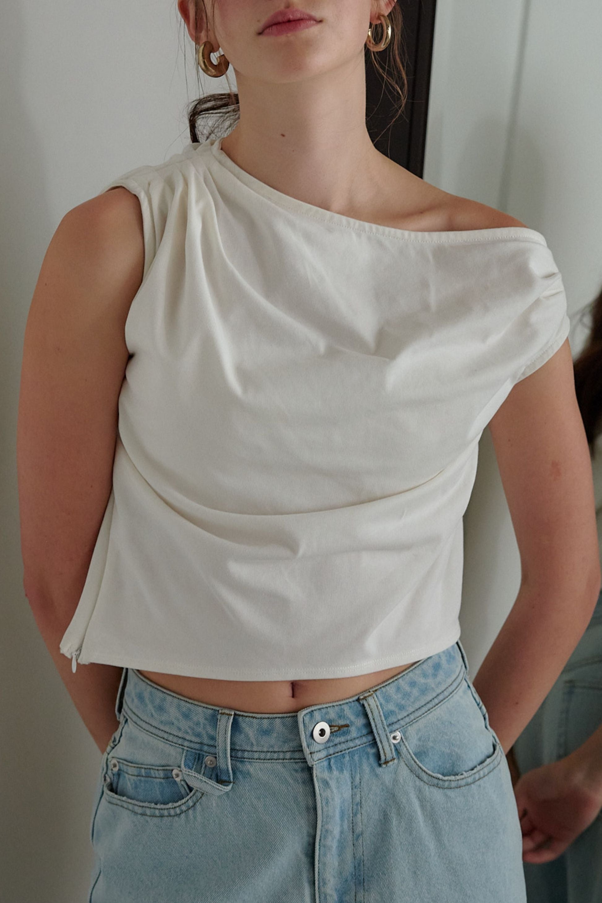 Drape one-shoulder cut tops