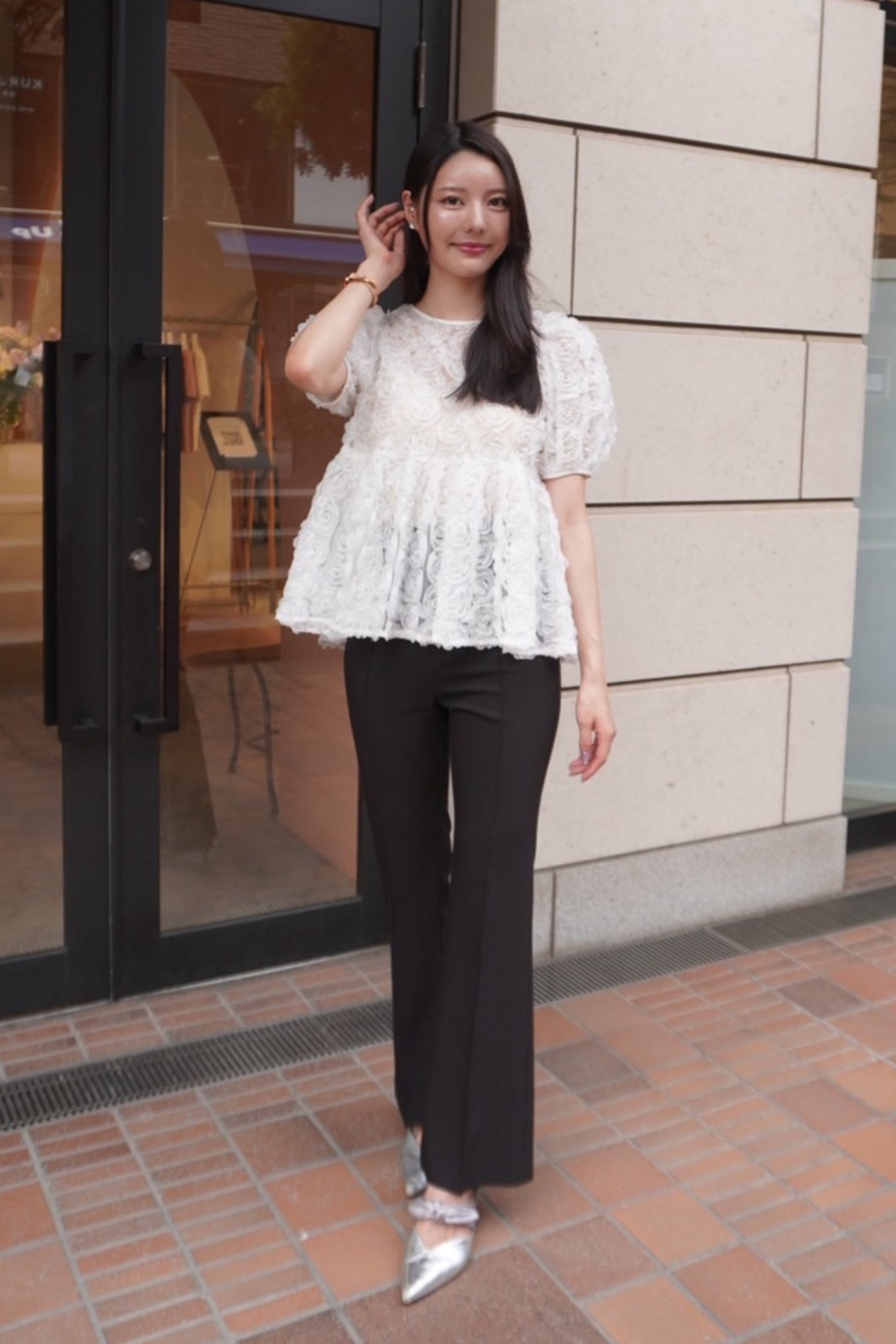 Flower tulle blouse