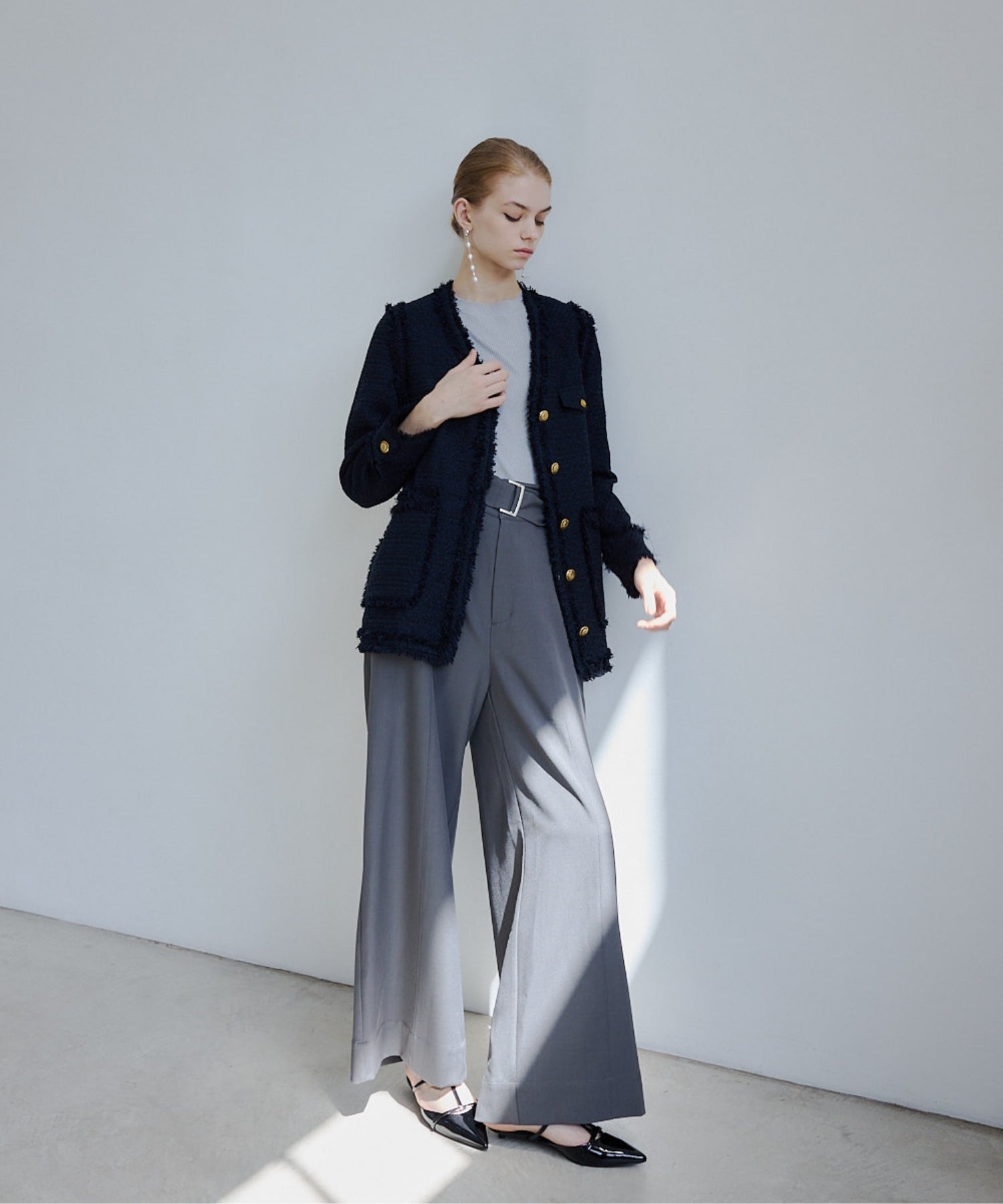 Tweed fringe 2way jacket【Dark navy】