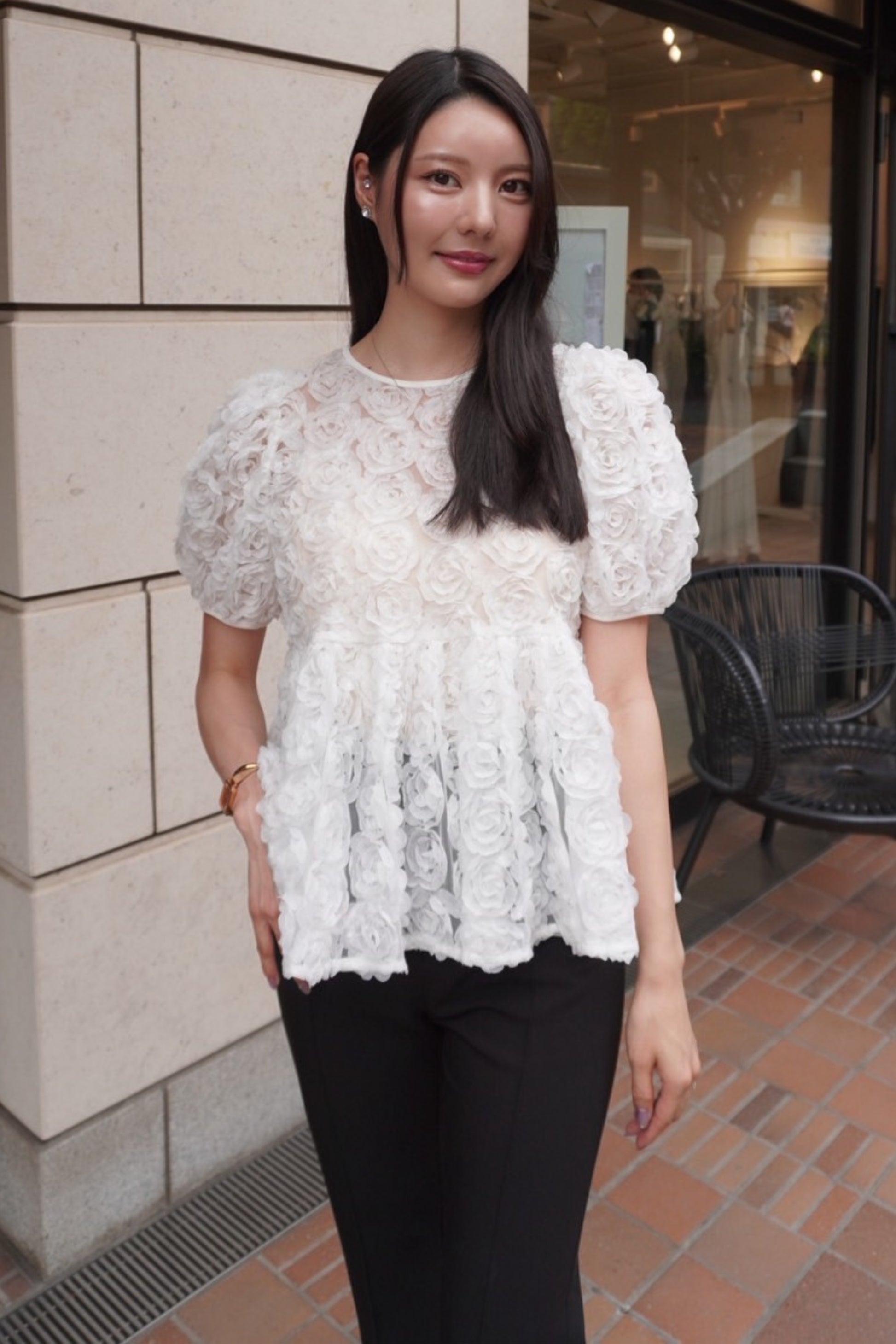 Flower tulle blouse