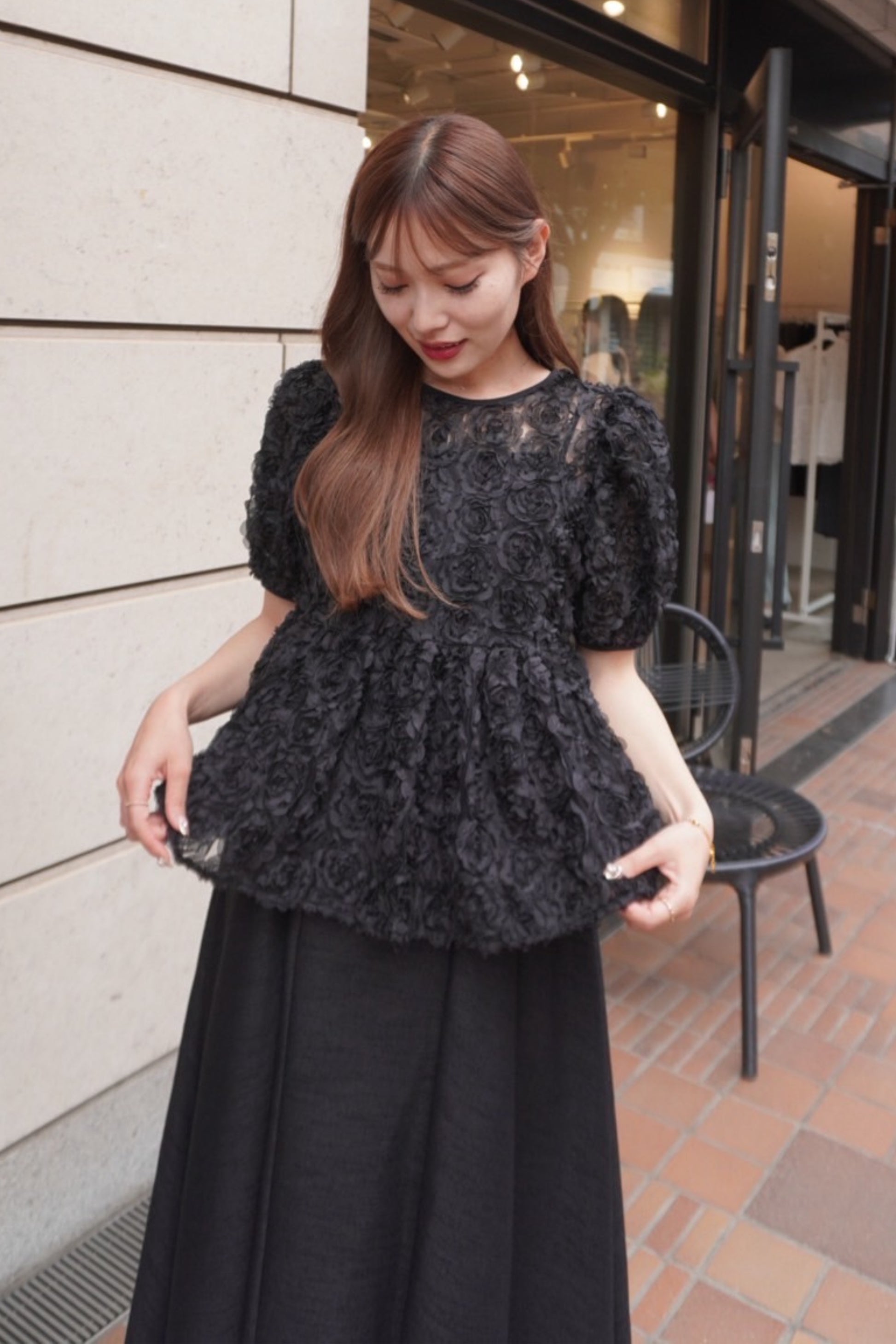 Flower tulle blouse