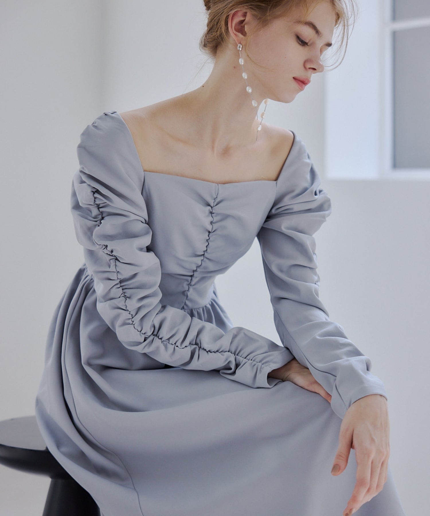 Cup-in back open gather dress