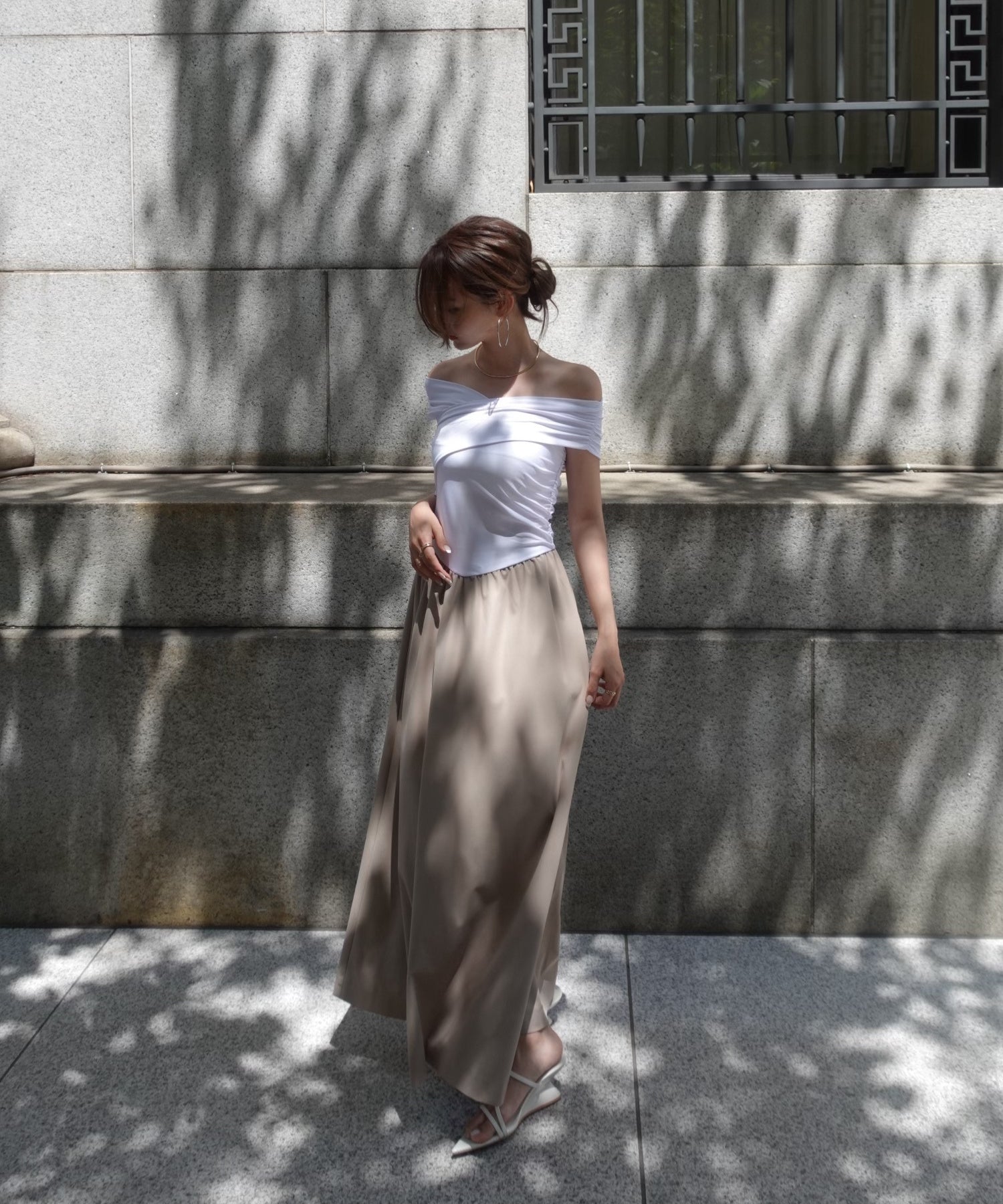 Strech cross docking dress【Beige】