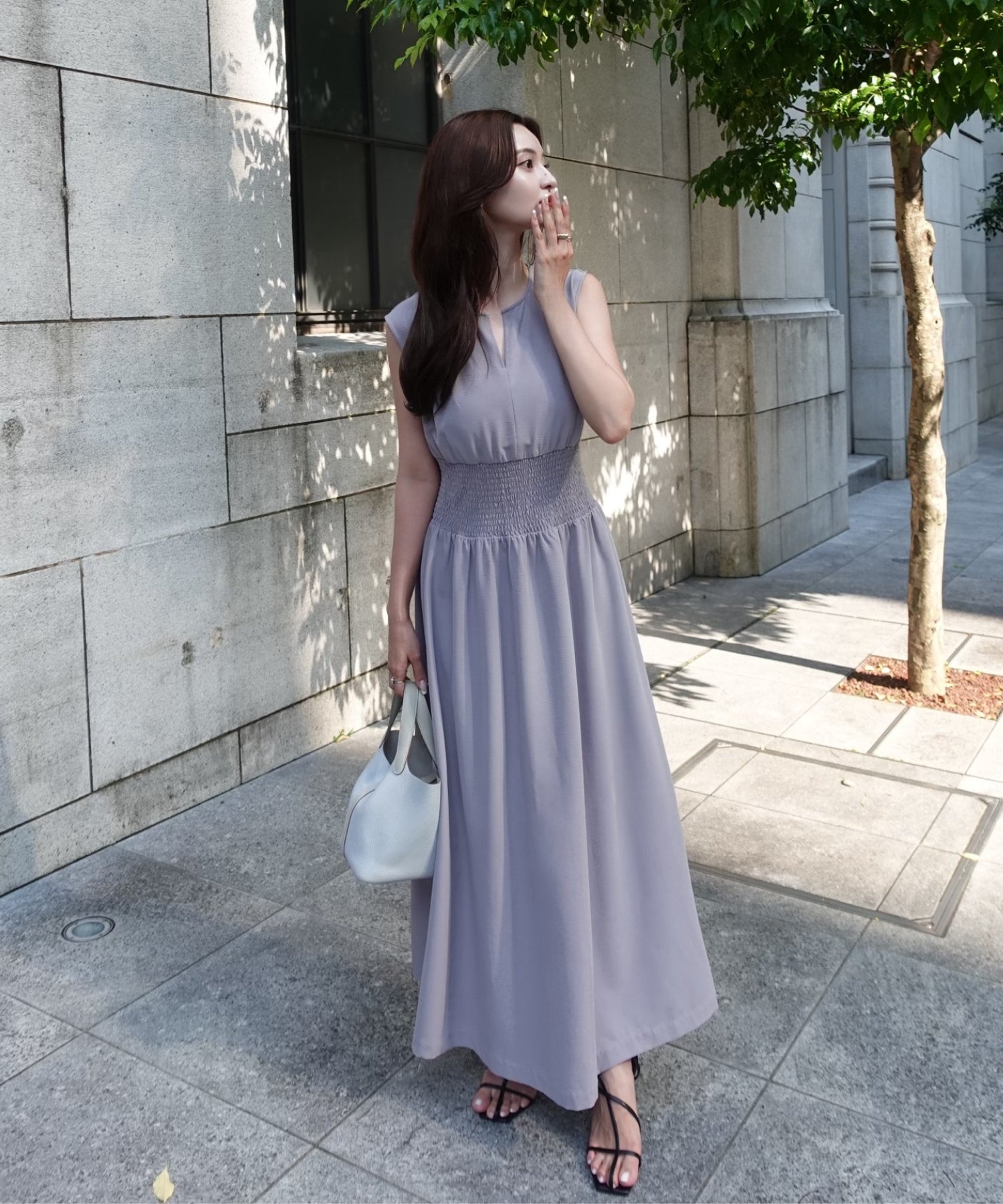 Key neck gather one-piece