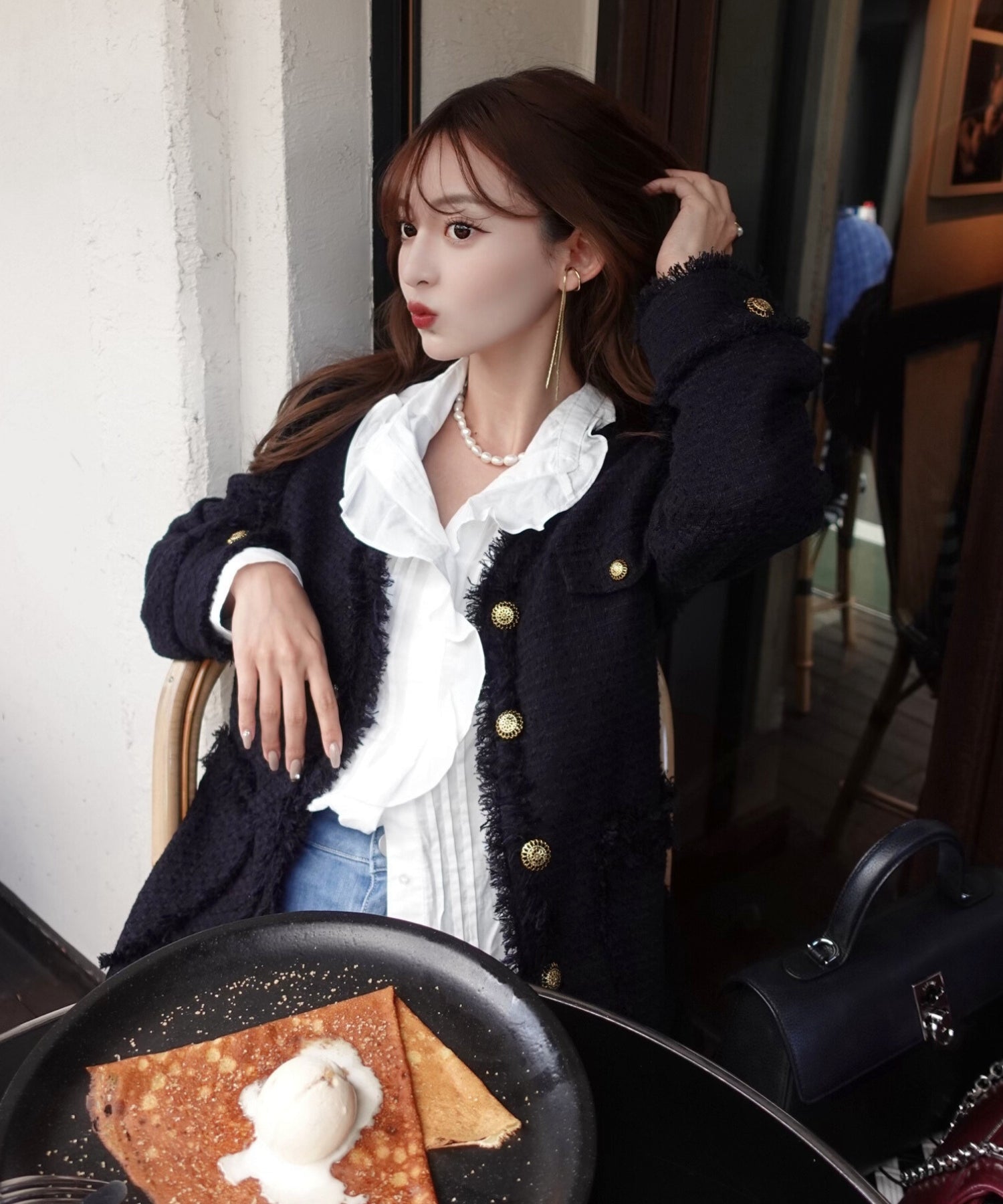 Tweed fringe 2way jacket