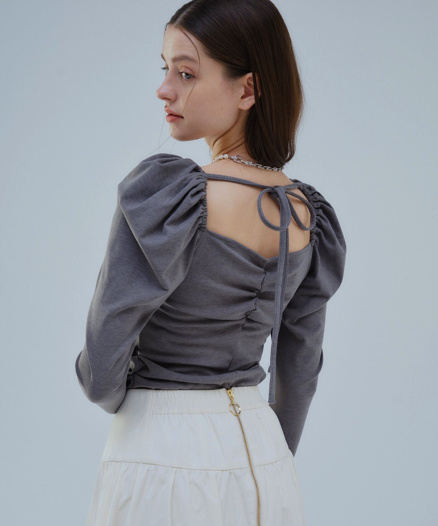 Cut gather tops【Gray】