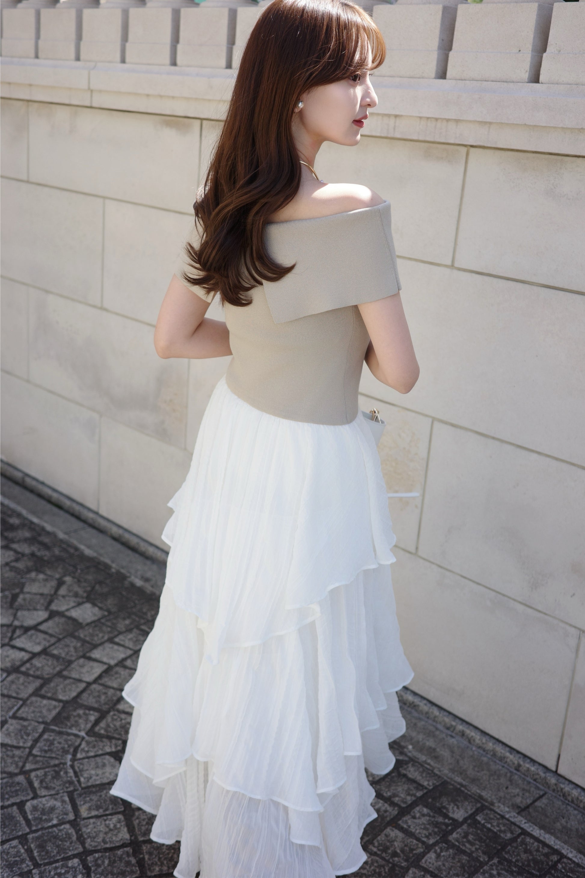 シフォンプリーツドッキングワンピース