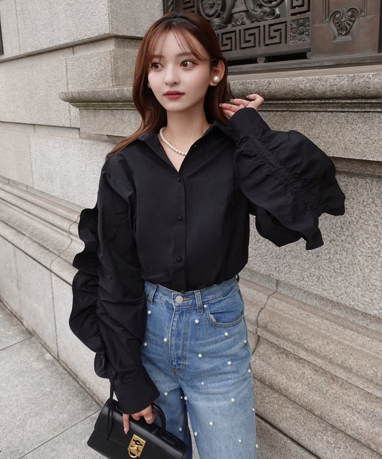 【SALE】Frill ribbon shirt