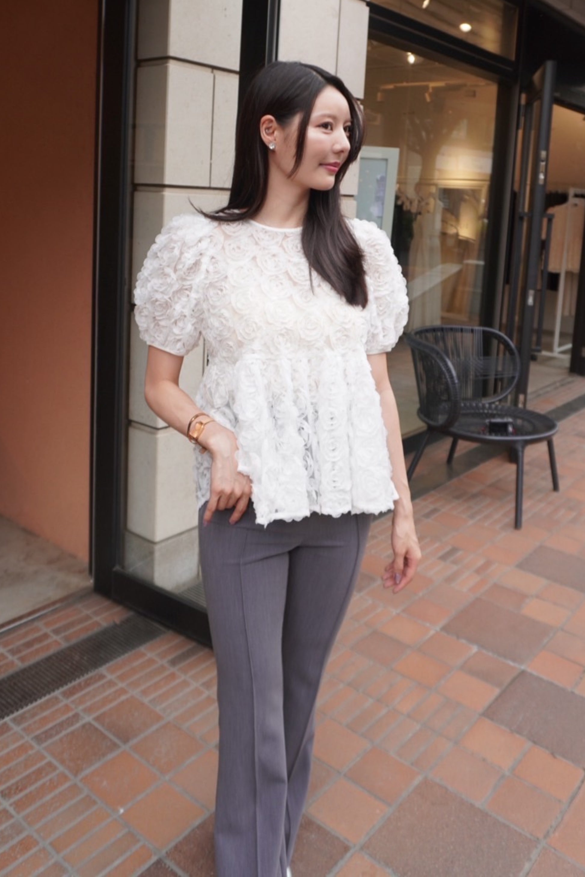 Flower tulle blouse