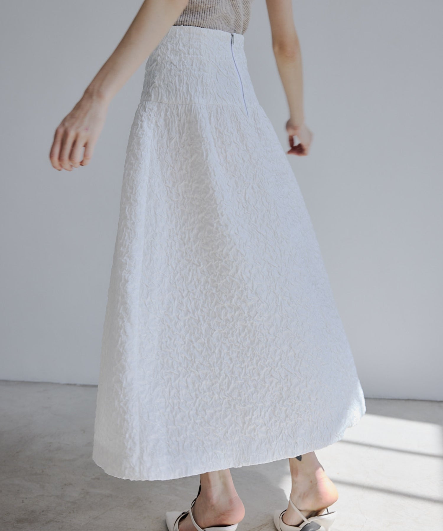 Jacquard volume skirt【White】