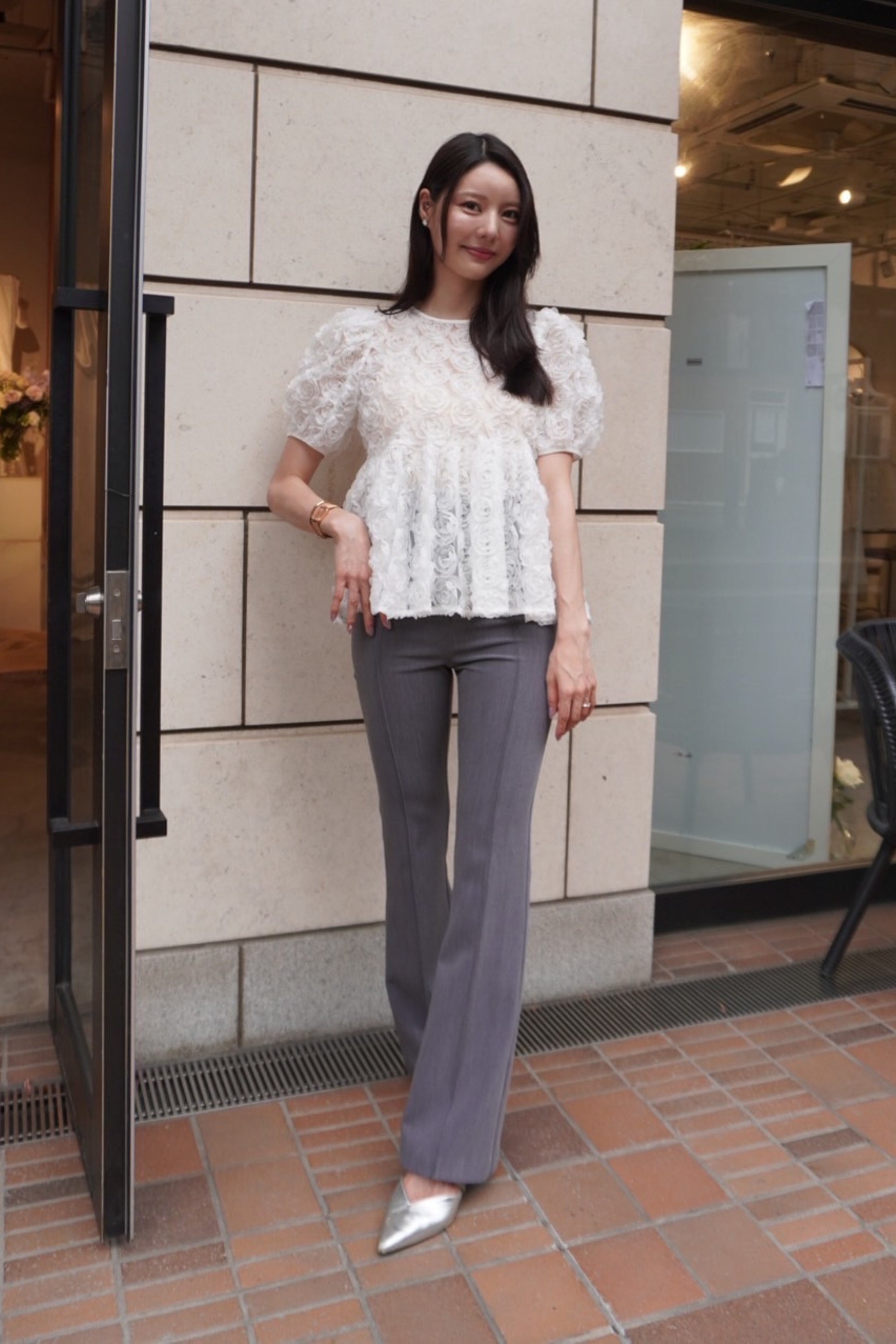 Flower tulle blouse