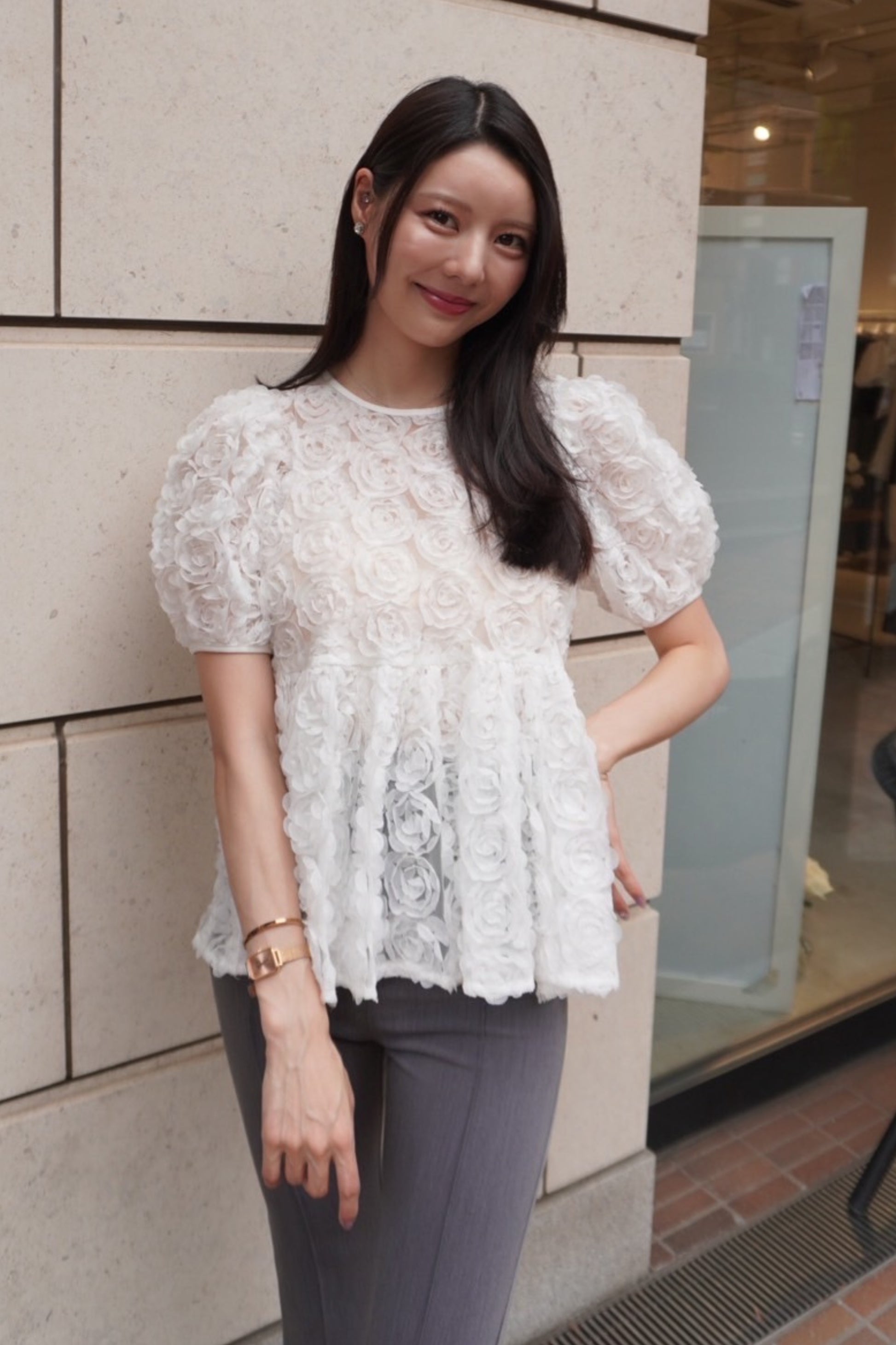 Flower tulle blouse