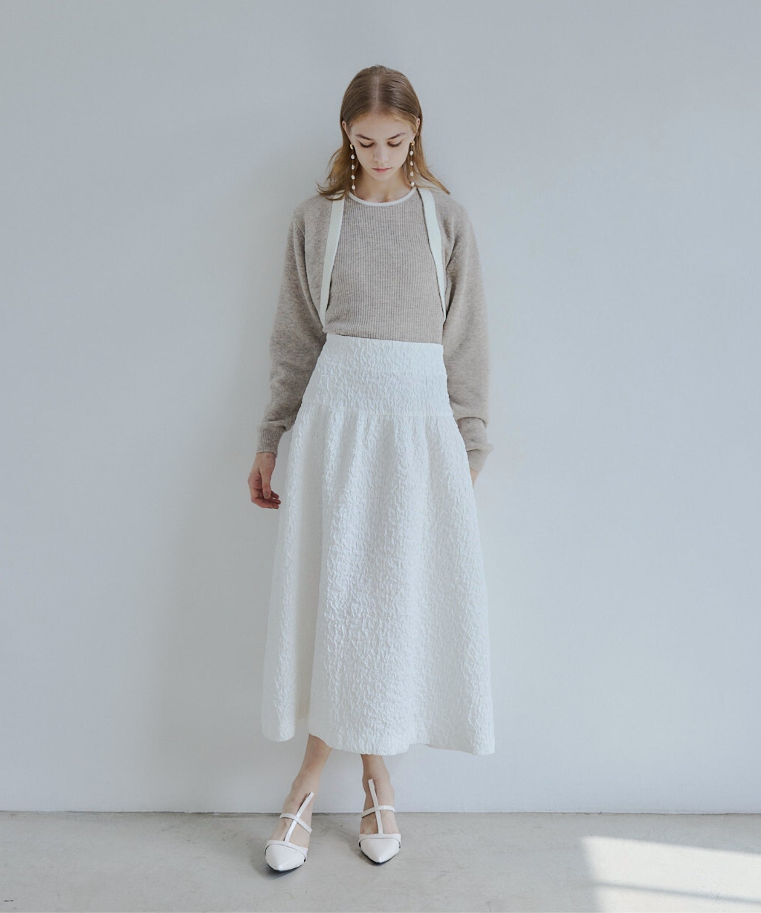 Jacquard volume skirt【White】