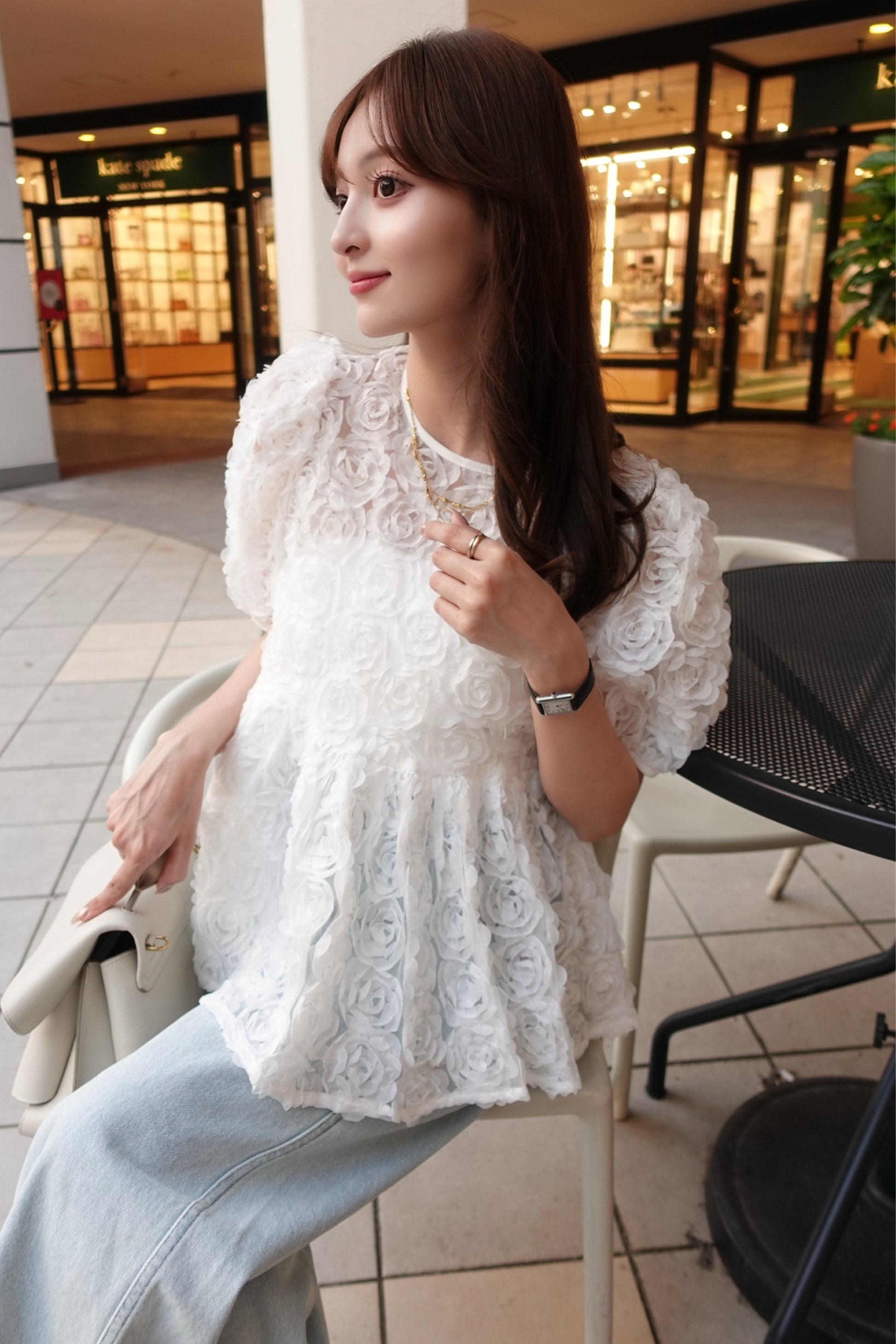 Flower tulle blouse