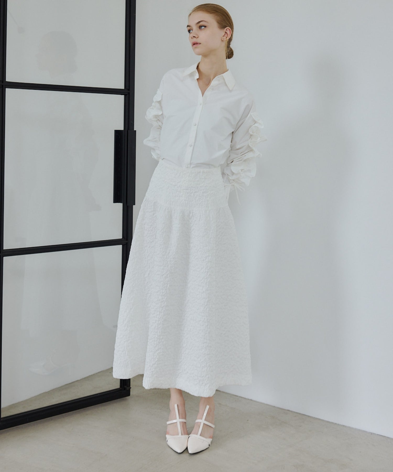 Jacquard volume skirt【White】
