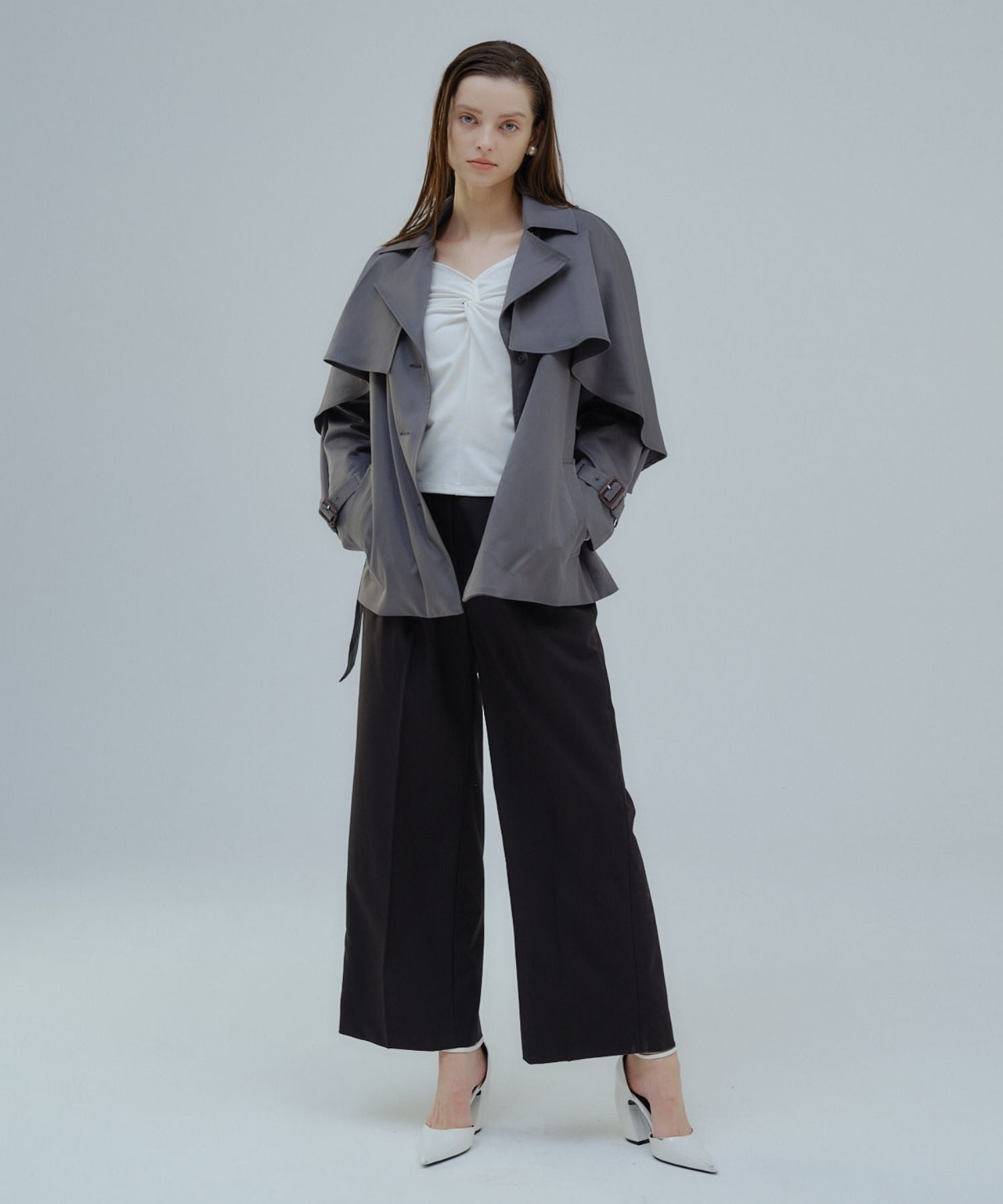 Cape trench coat【Gray】