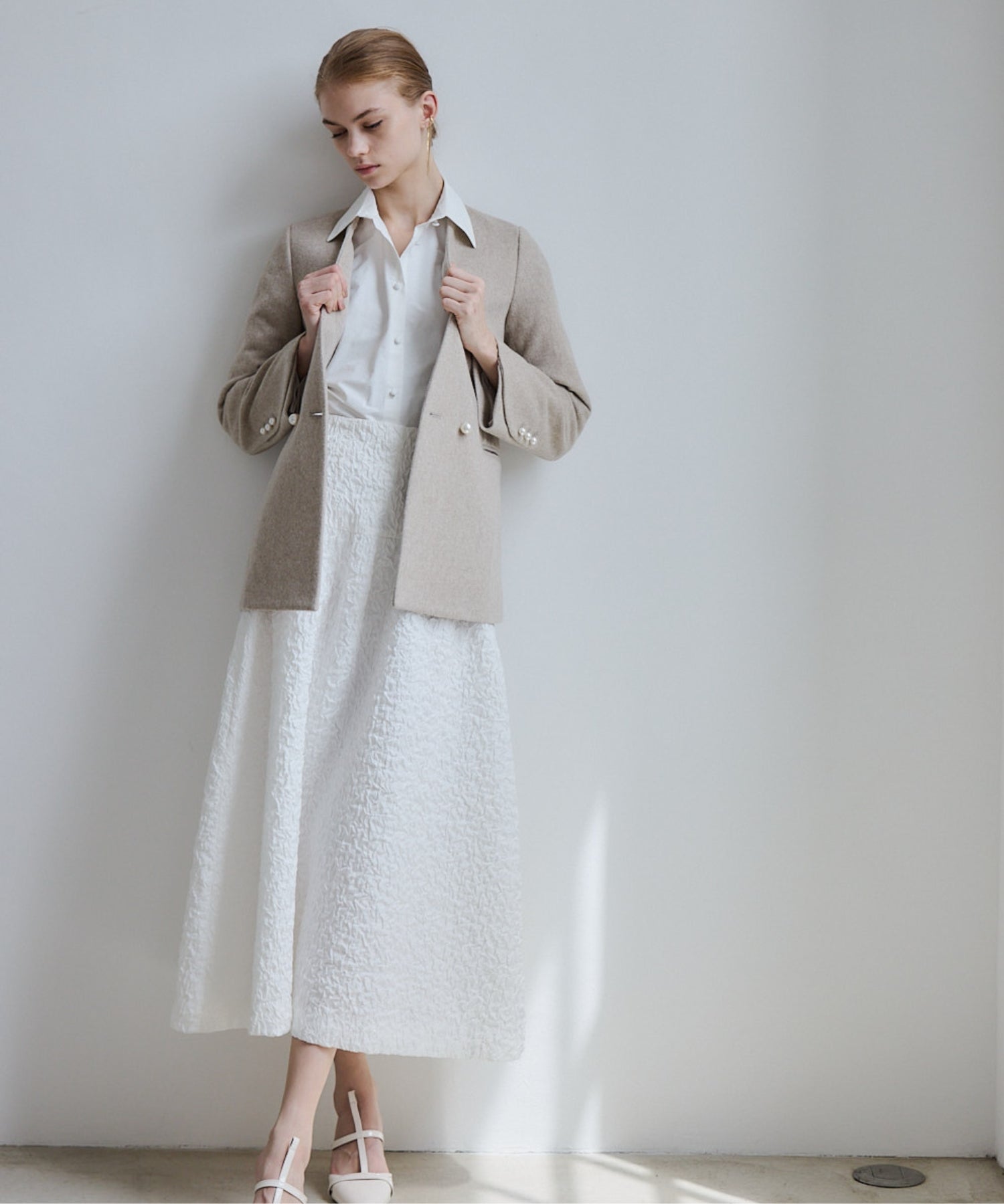 Jacquard volume skirt【White】