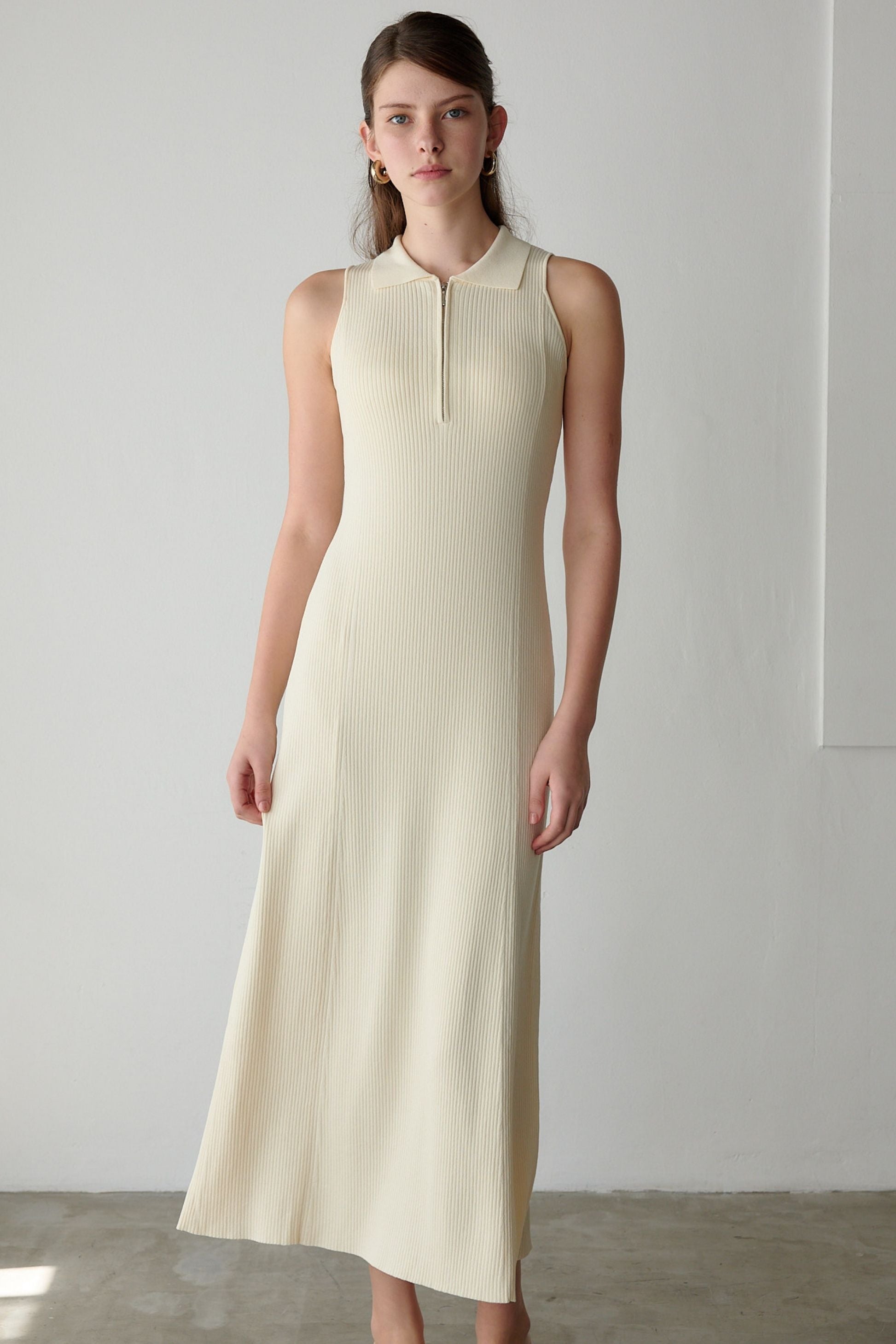 Polo collar knit one-piece