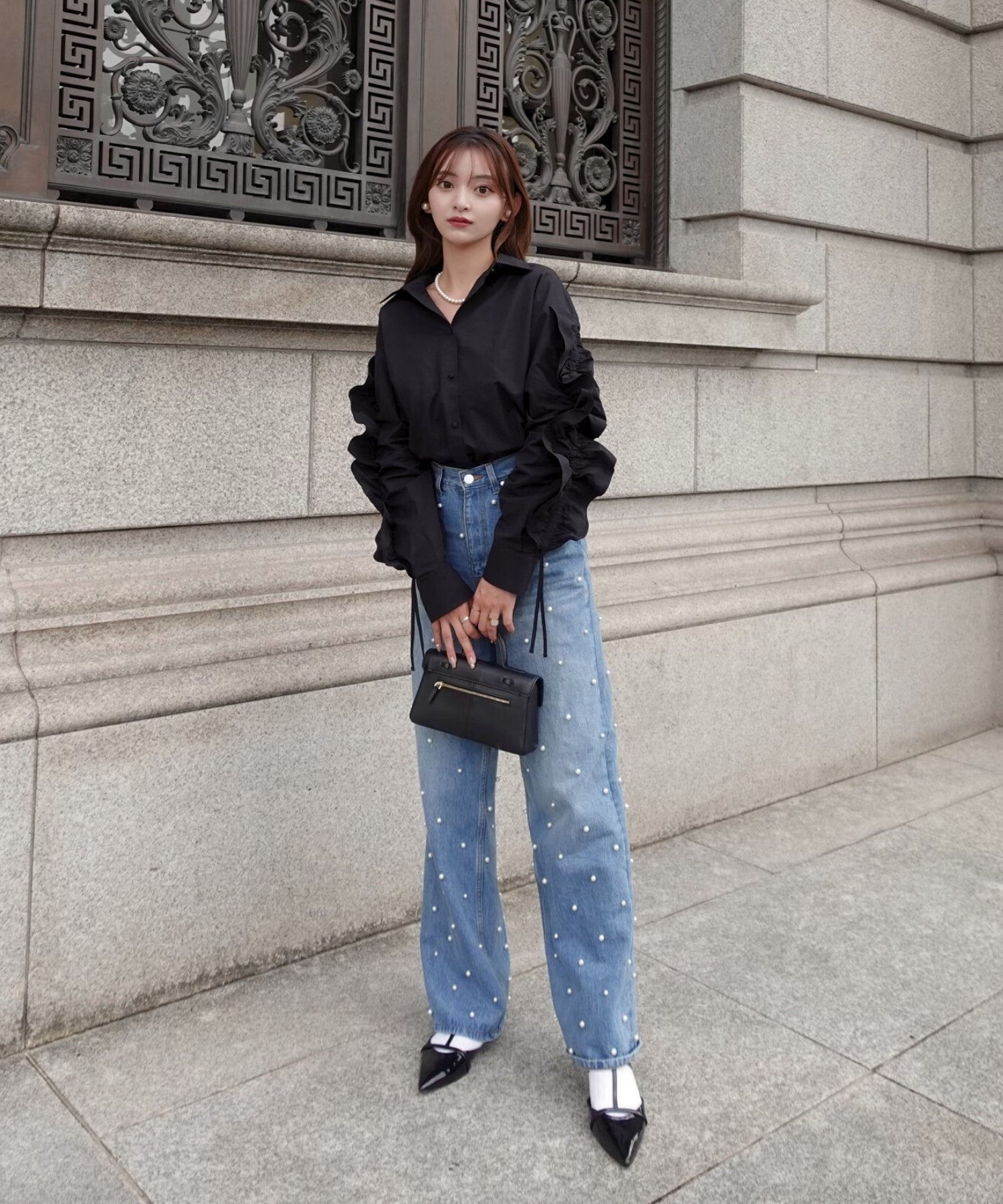 【SALE】Frill ribbon shirt