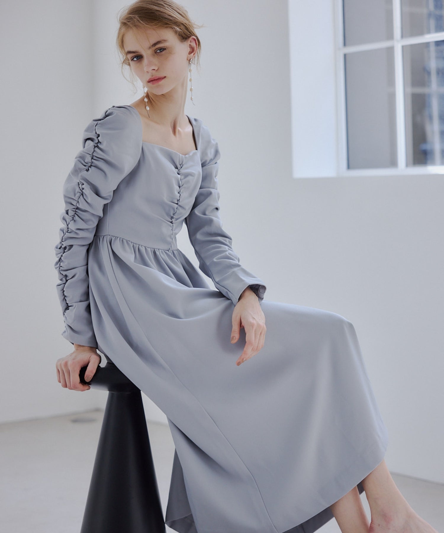 Cup-in back open gather dress